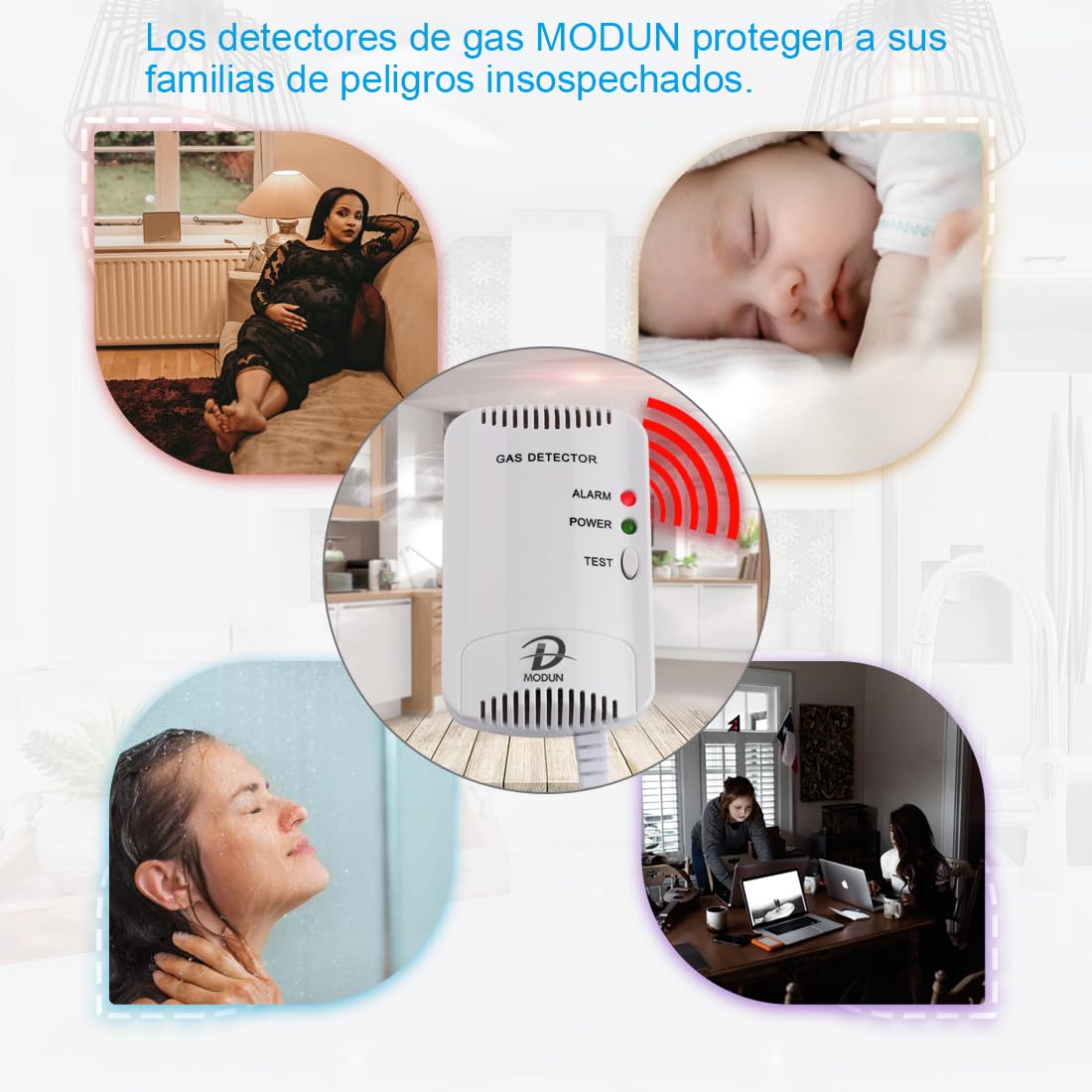 D MODUN - Detector de Gas, Fugas de Gas Natural/LPG/gas de Carbón, Monitor de Metano Propano Butano, Advertencia de luz Estroboscópica 100dB, Alarma de gas enchufable adecuado para Cocina, RV, Garaje