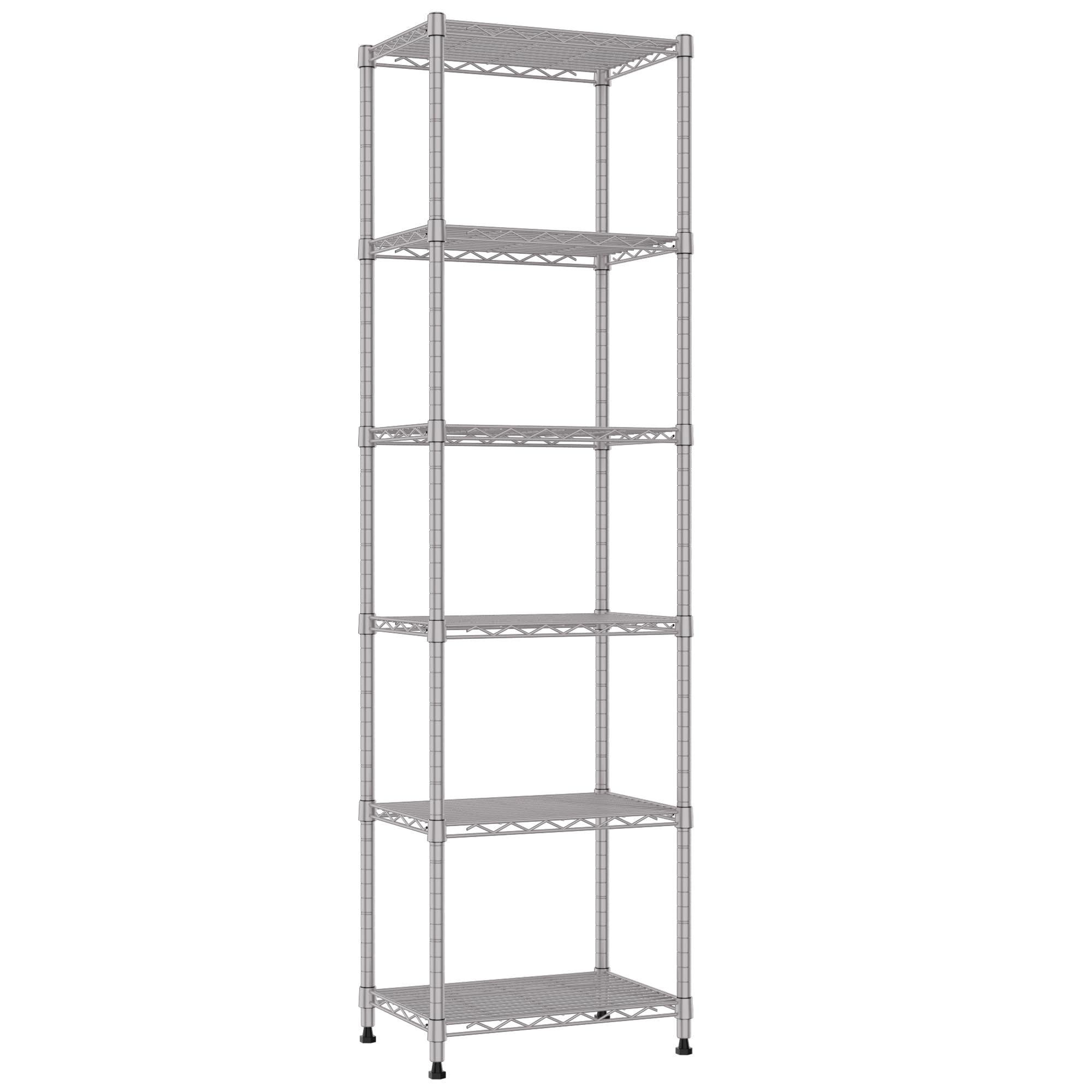 REGILLER 6 Wire Shelving Steel Storage Rack Adjustable Unit Shelves for Laundry Bathroom Kitchen Pantry Closet (16.7L x 11.9W x 64H, Silver)