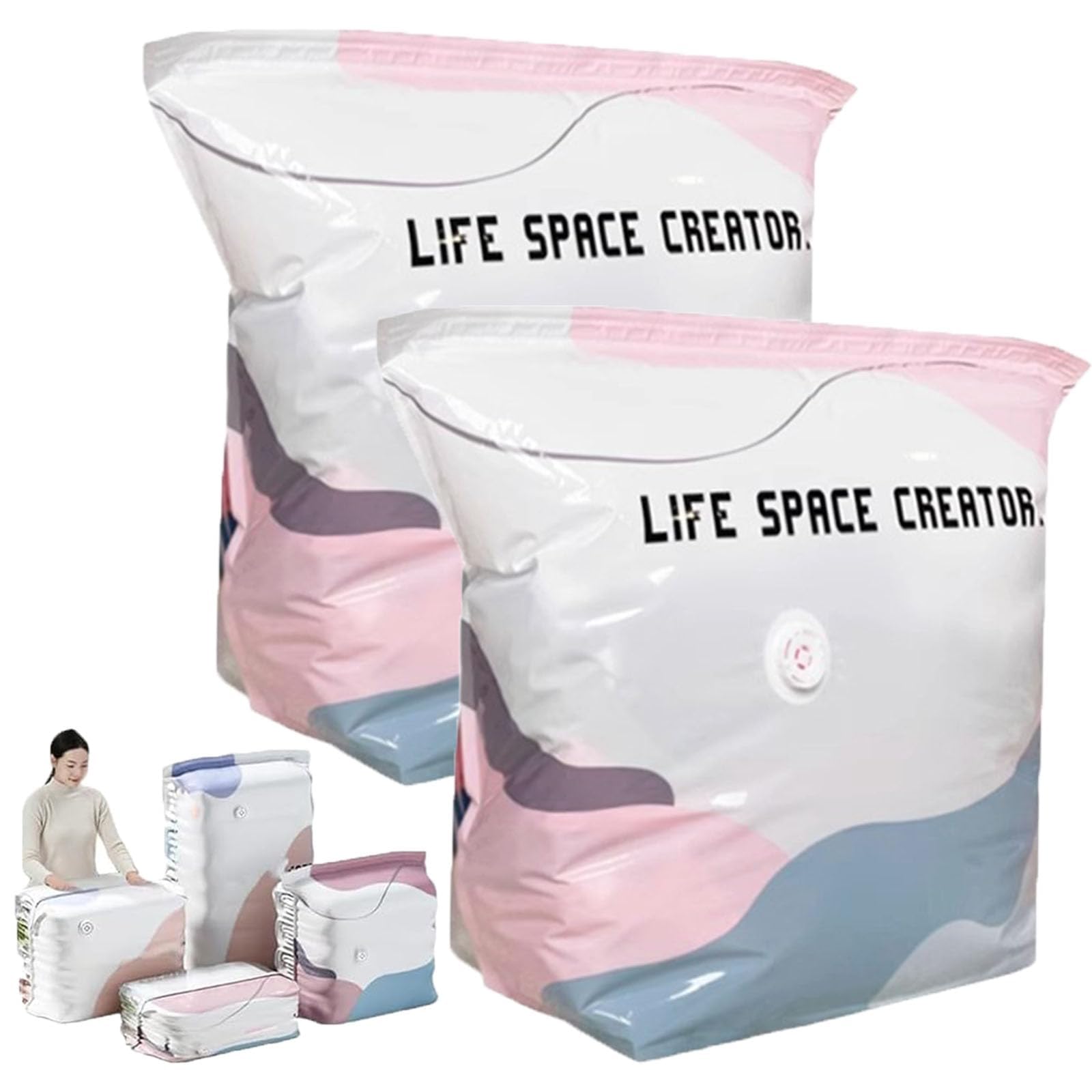 No‑Pump Vacuum Storage Bags Press & Seal No Pump Needed Thickened Non Suction Vertical Compression Bag Space Saver Dust-proof Vacuum Seal Bag for Comforters Blankets Clothes (2PCS,L)