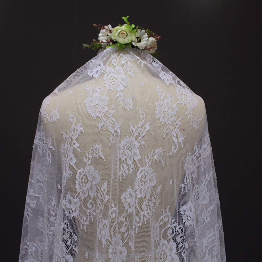 Ślub Piękny Kwiat Koronki 2 Metry Welon Ślubny Z Grzebieniem Białej Kości Słoniowej Welony Ślubne (Color : White, Size : 200cm)