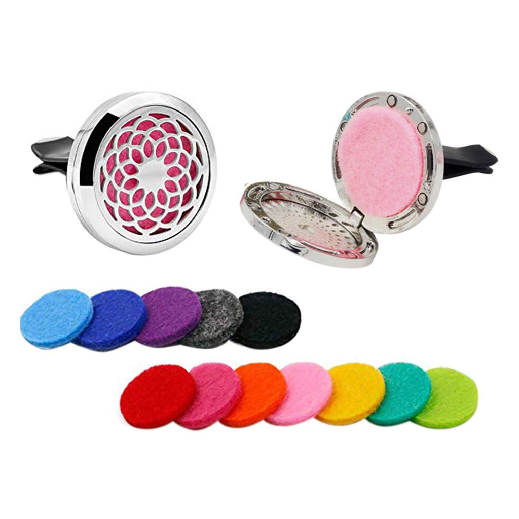 BAOMABA Car Aromatherapy 2PCS Essential Oil Diffuser Stainless Steel Air Freshener with Vent Clip 12 Felt Pads