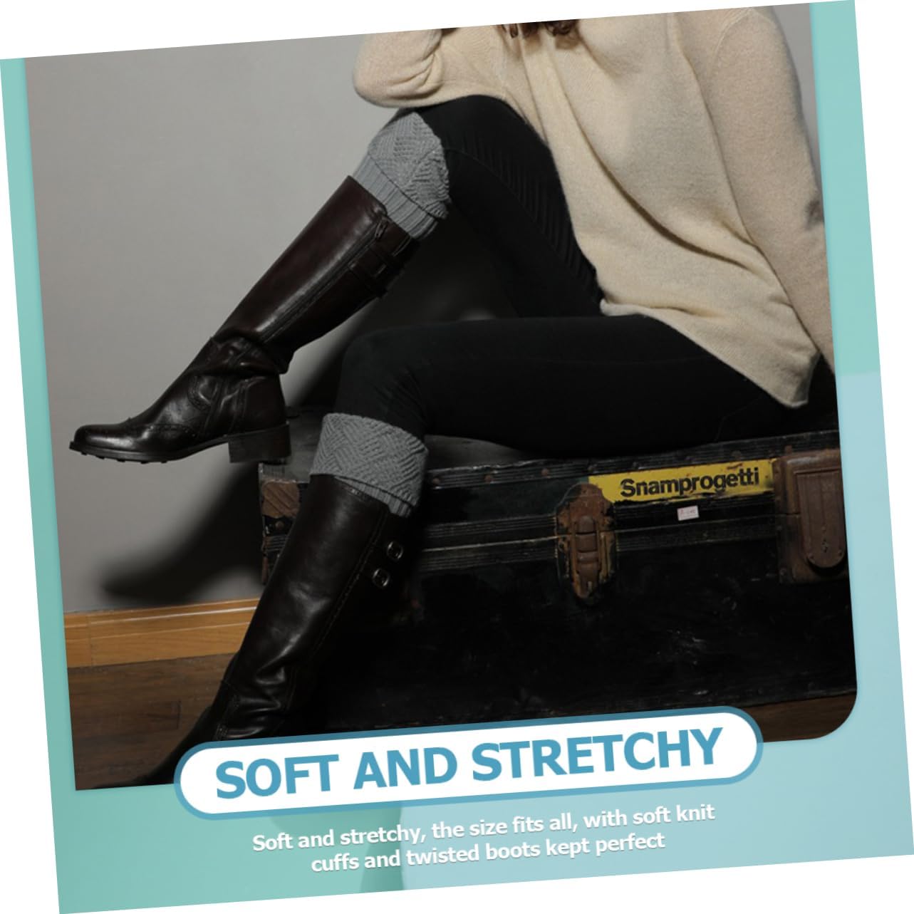 COLLBATH 4pairs Women Knit Leg Warmers Fleece Thigh Compression Socks for Winter