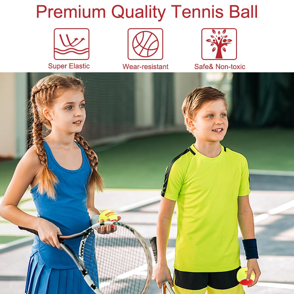 Balles de Tennis, 12 Pièces Stage 3 Balles de Tennis avec Sac de Transport pour Débutants Rouge Décompression 75% Mini Ballons de Tennis pour Court de Tennis Enfants et Chiens