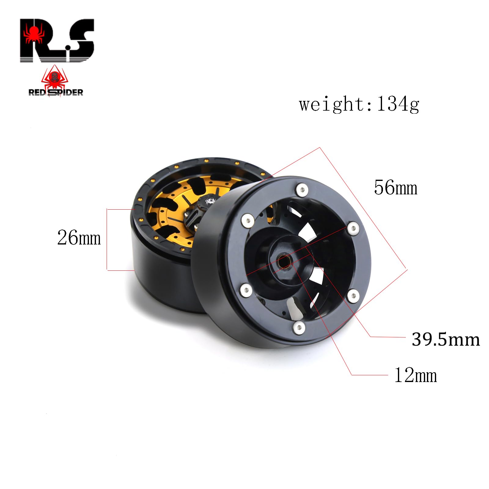 1.9 Beadlock wheels aluminium alloy?1.9 wheels Three color and style options available for 1:10 RC Crawler Axial SCX10 SCX10 II TRX4 RC4WD D90?4pcs? (Black?Gold)