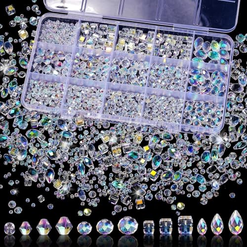 Song Xi 1500PCS Glass Beads for Jewelry Making Assorted Faceted Crystal Beads Kit for Bracelet Earring Necklace Horizontal Hole Crystal Teardrop for DIY Clear Christmas Gift (AB White)