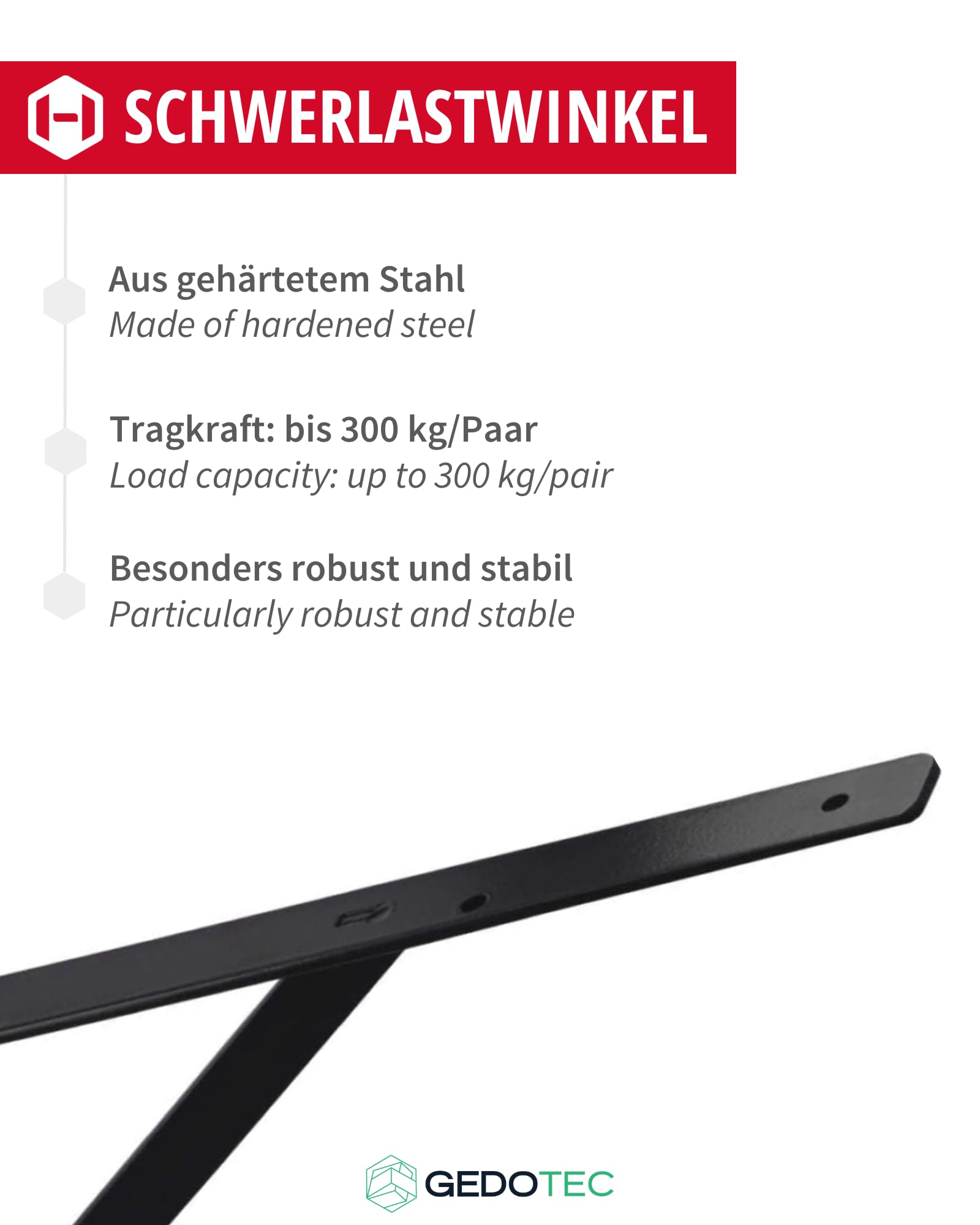 Gedotec Console étagère Support En Métal Pour Montage Mural - LEON | Angle Support Tablette Avec Profondeur: 18 Cm | Capacité De Charge Jusqu'à 20 Kg | Incl. Materiel Fixation | 2 Pièces