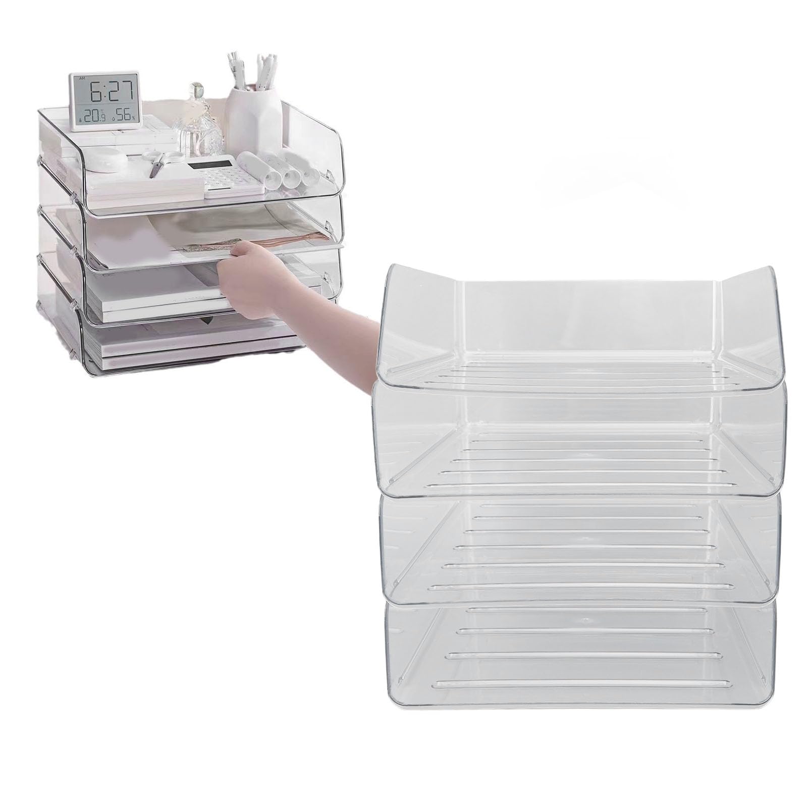 Schreibtisch-Briefablage-Set, 4 Schichten, verdickt, transparent, multifunktional, stapelbar, A4-Papierablage, Organizer für Zuhause