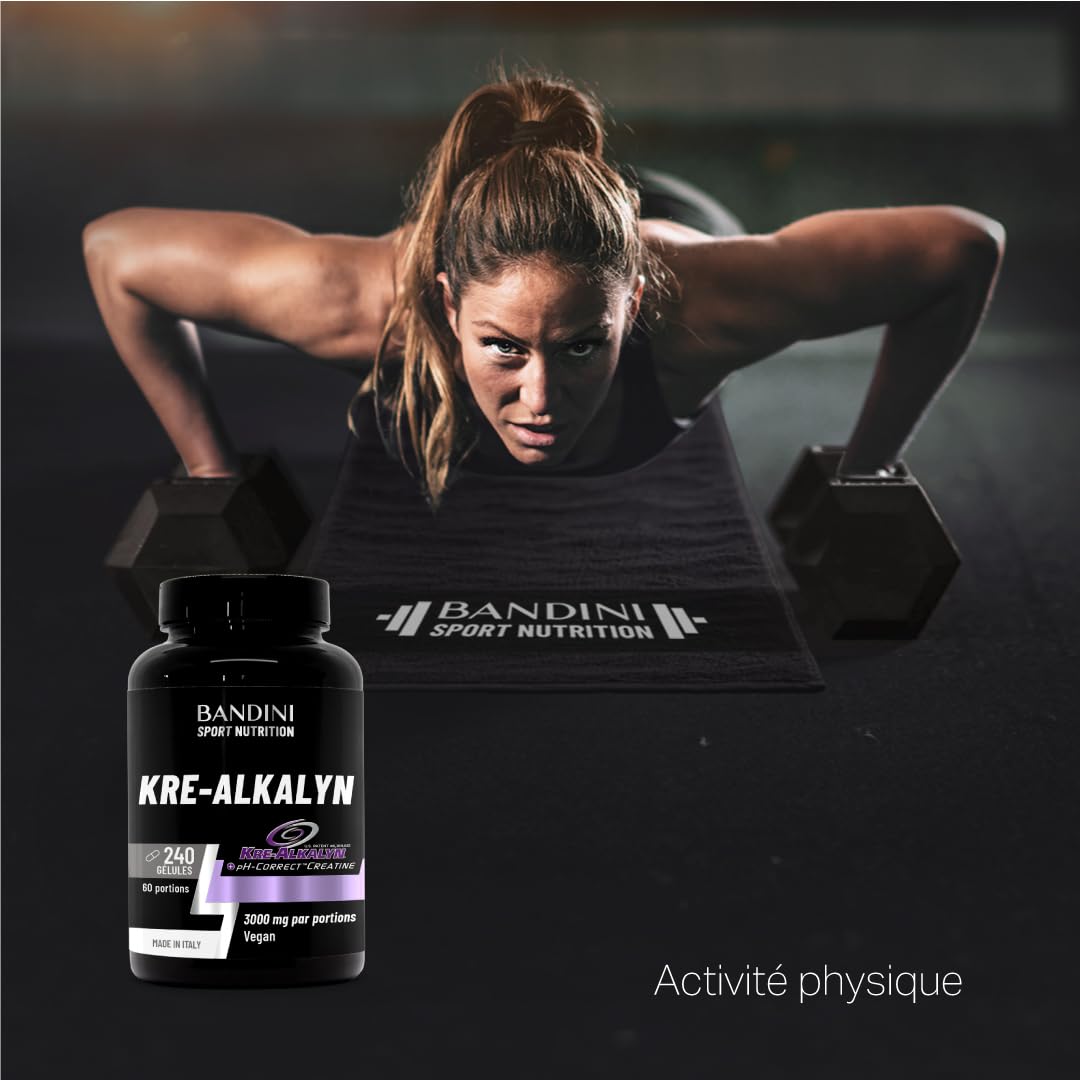 Bandini® Kre-Alkalyn® 240 capsules - Créatine alcaline tamponnée - Booster | Spécial Exercices intenses, Entraînement, Muslces, Sport et Gym - Gélules Végétalien - Monohydrate de creatine tamponnée