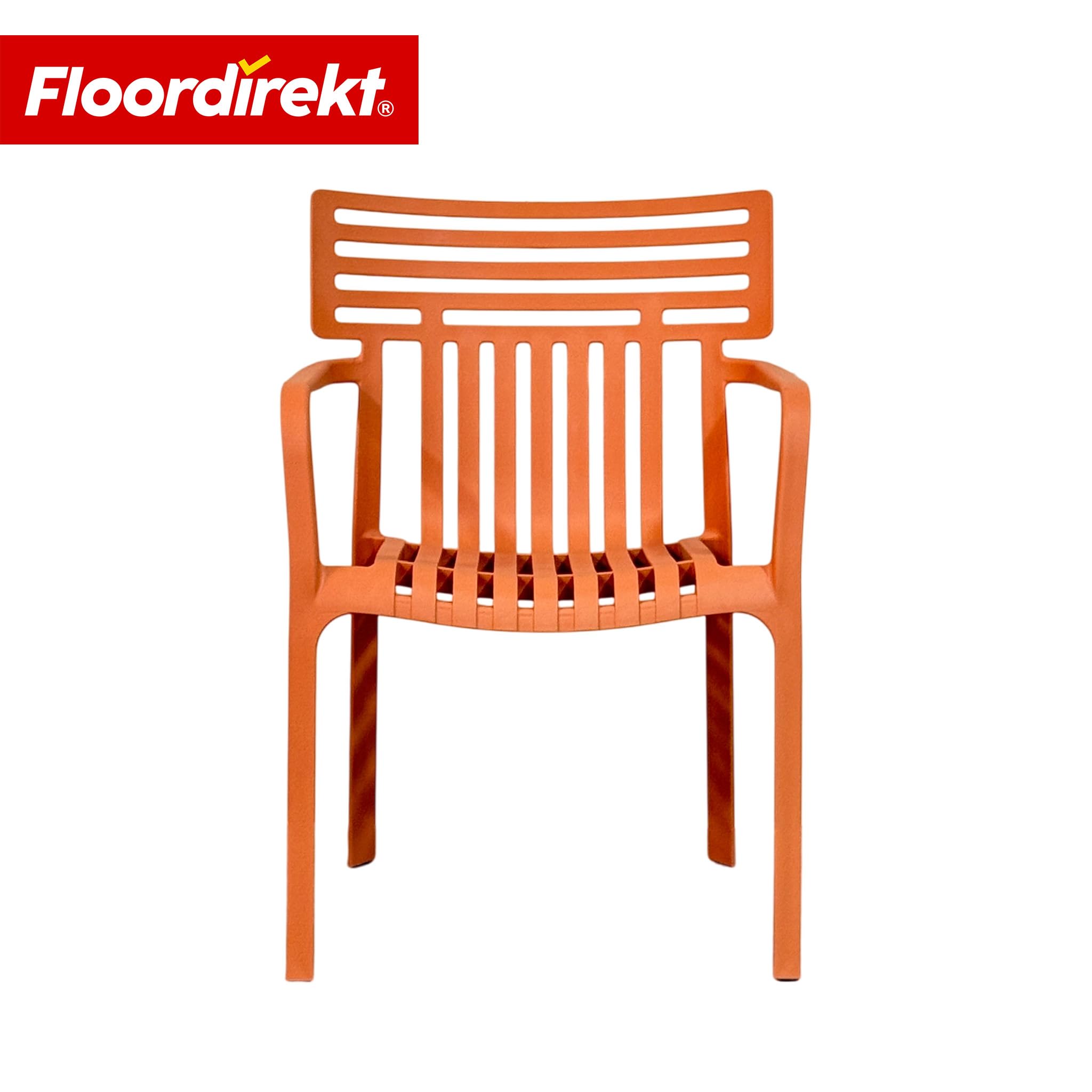 Floordirekt Silla de jardín Sitwell con reposabrazos - silla de diseño apilable, naranja, resistente a la intemperie y a los rayos UV, soporta hasta 200 kg, para balcón, terraza y jardín