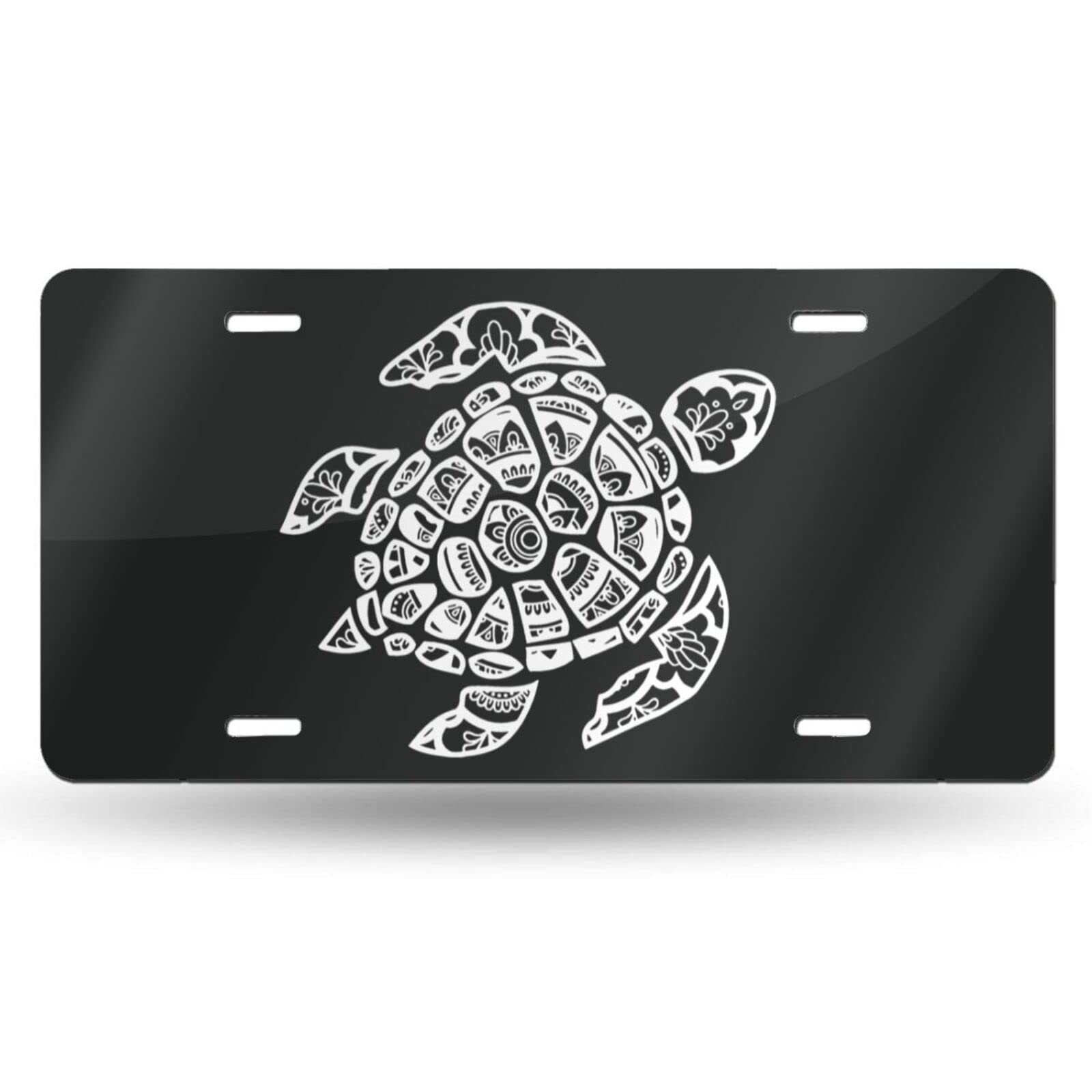 Sea Turtle Mandala Etched Front License Plate Aluminum Decorative License Plates Funny Metal Car Plate 6"X12" Novelty Vanity Tag Cover with 4 Holes