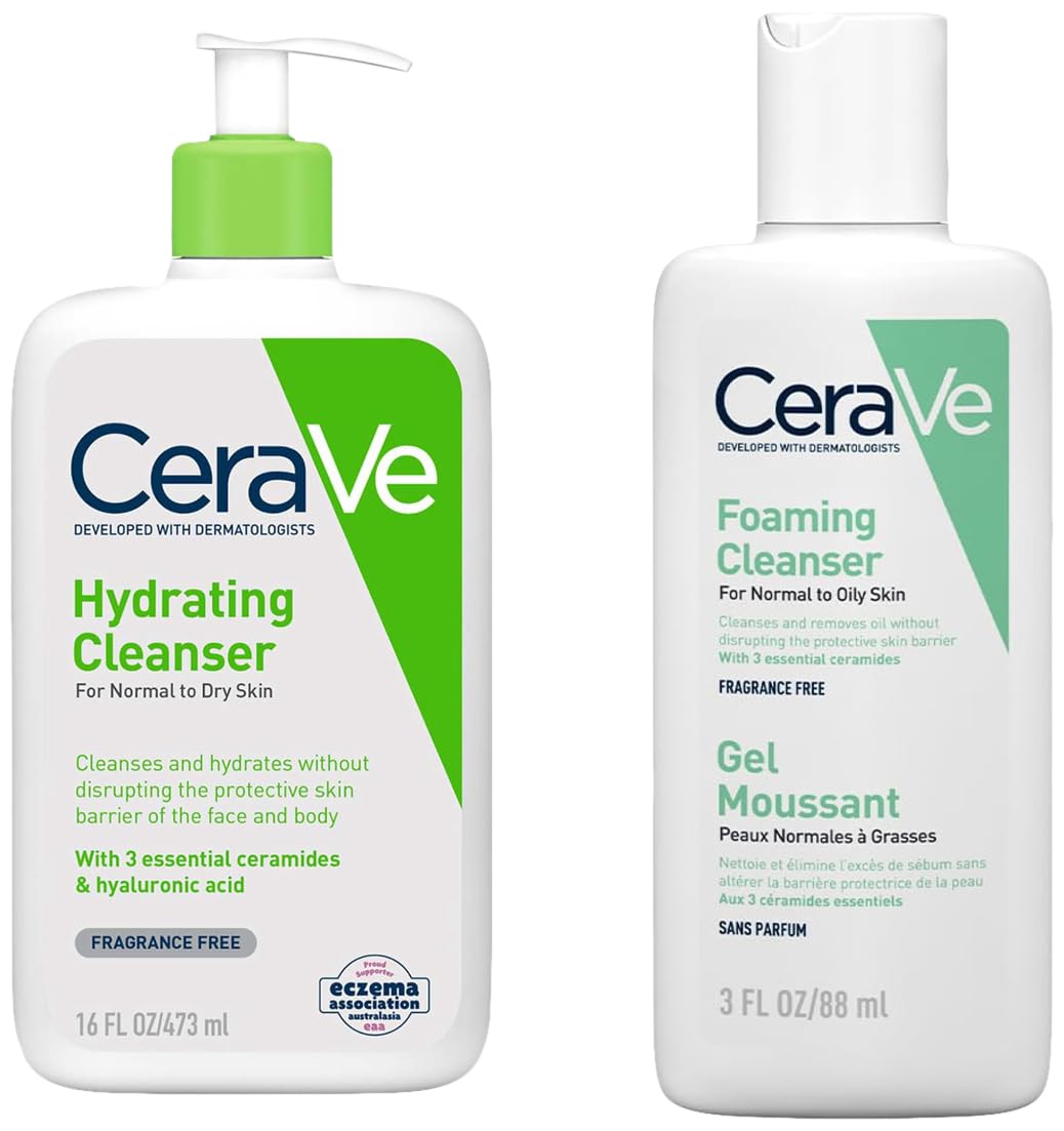 CeraVe Hydrating Cleanser For Normal To Dry Skin (473ml) & Foaming Cleanser For Normal To Oily Skin (88ml) - With Ceramides & Hyaluronic Acid, Non-Comedogenic & Fragrance-Free-picture-18