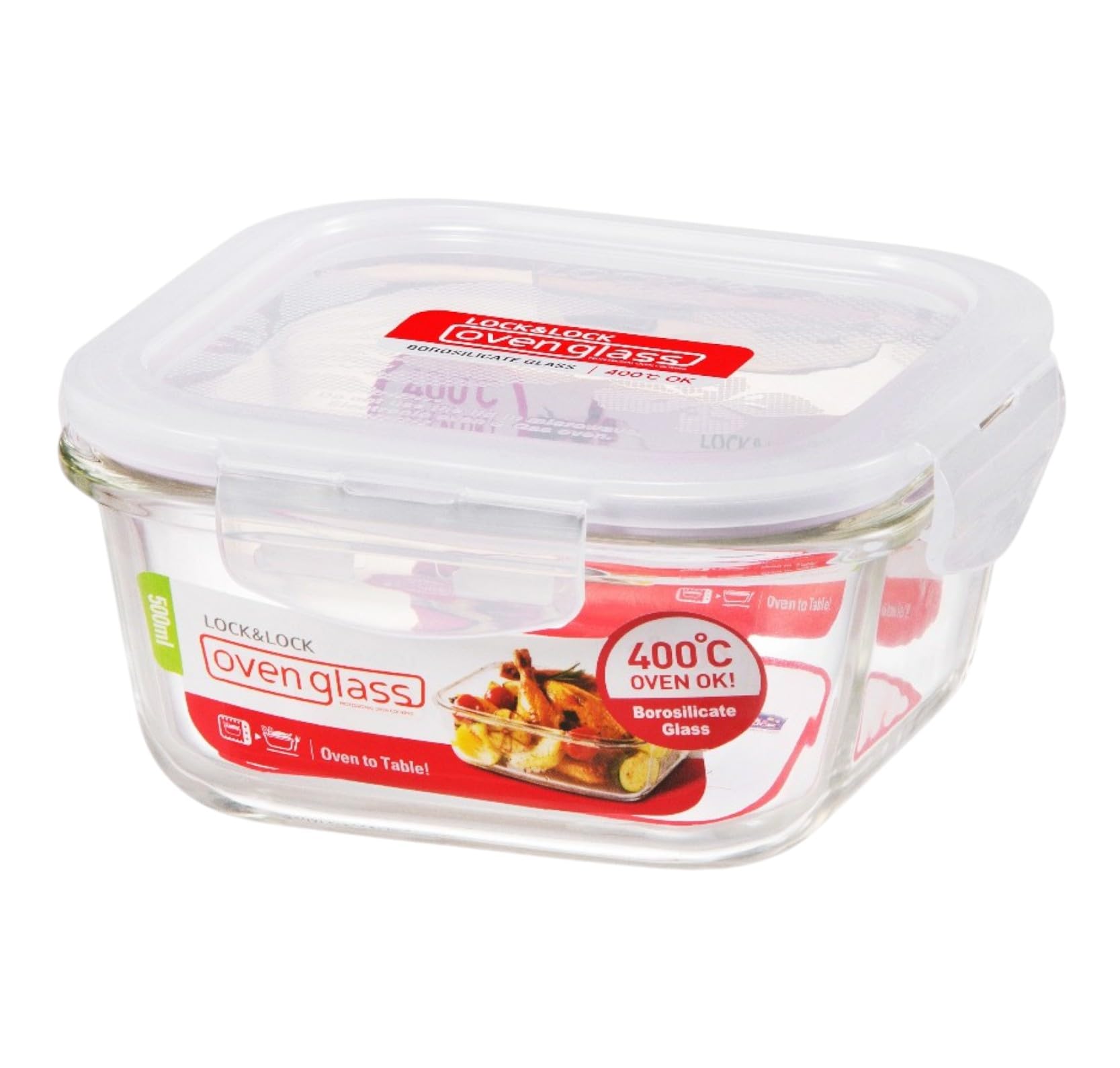 LocknLock Clear 17 Oz. 500ml Glass Container Square Boroseal II Heat Rest, LLG214