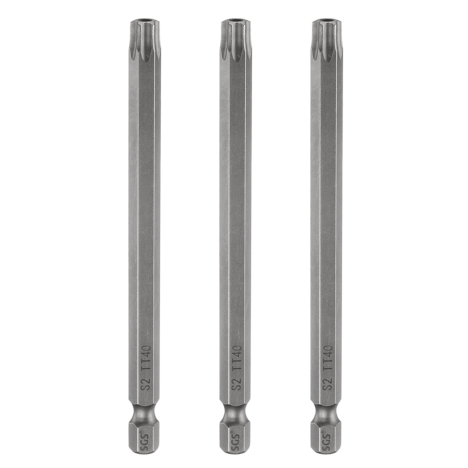 sourcing map 3pcs TT40 Security Torx Head Screwdriver Bit 4" (100mm) Long 1/4" Hex Shank Magnetic Tamper Proof 6 Point Star Screw Driver Drill Bits S2 Steel Hole Tip Industrial Power Tools