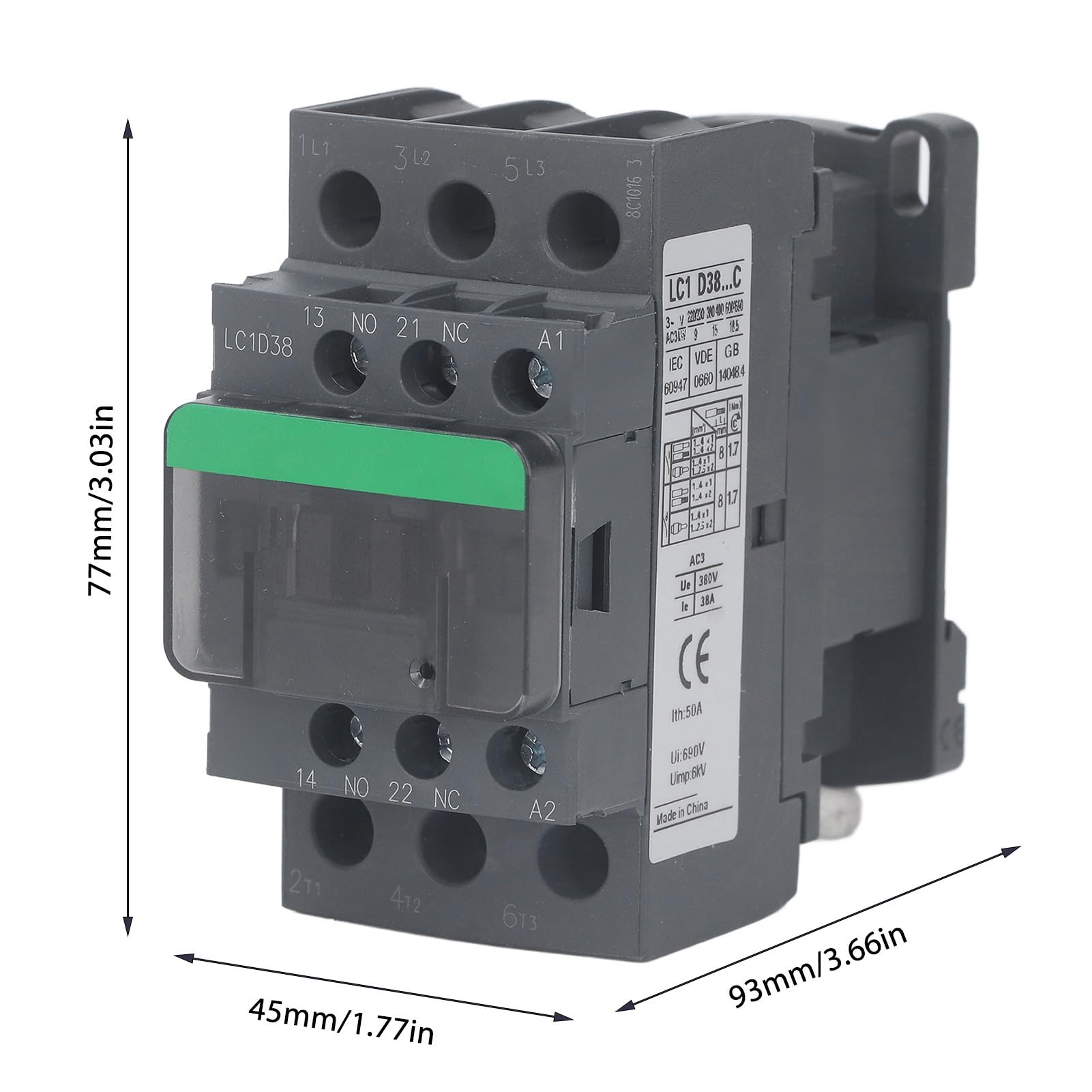 Contattore CA LC1D38 Controller Motore Bobina a Bassa Tensione 38A, 1NO 1NC, Forte conduttività, per Installazione Elettrica Industriale e Controllo del Carico (Tensione