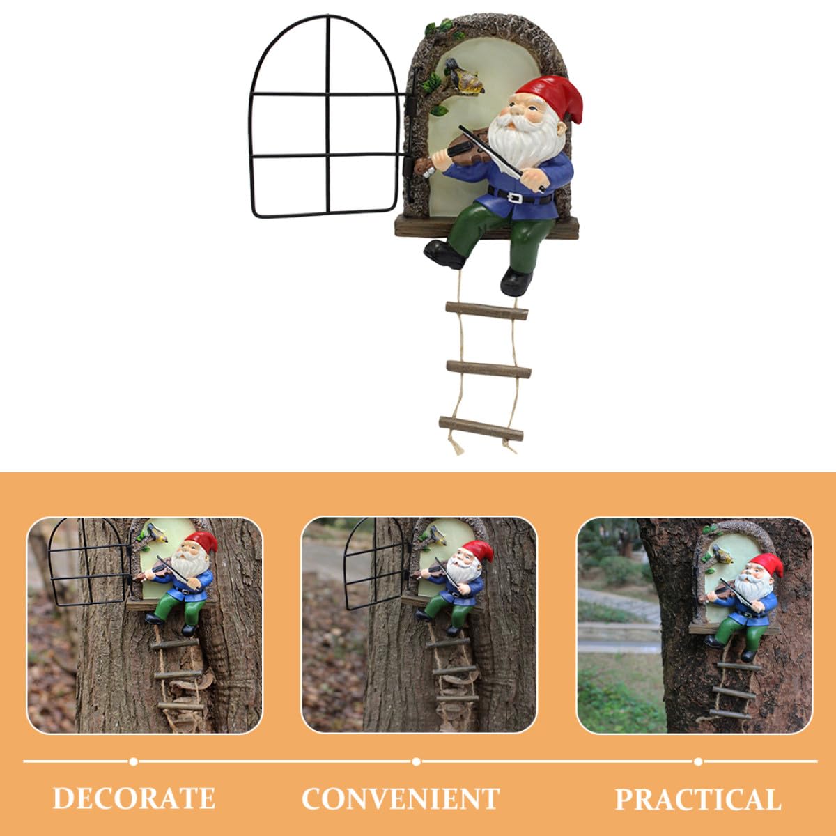 Kisangel Figurine de GNOME Musical en Résine Lumineuse, Décoration de Jardin Compacte, Statue Décorative de GNOME pour Pelouse, Ornement Artisanal Extérieur pour Terrasse et Balcon