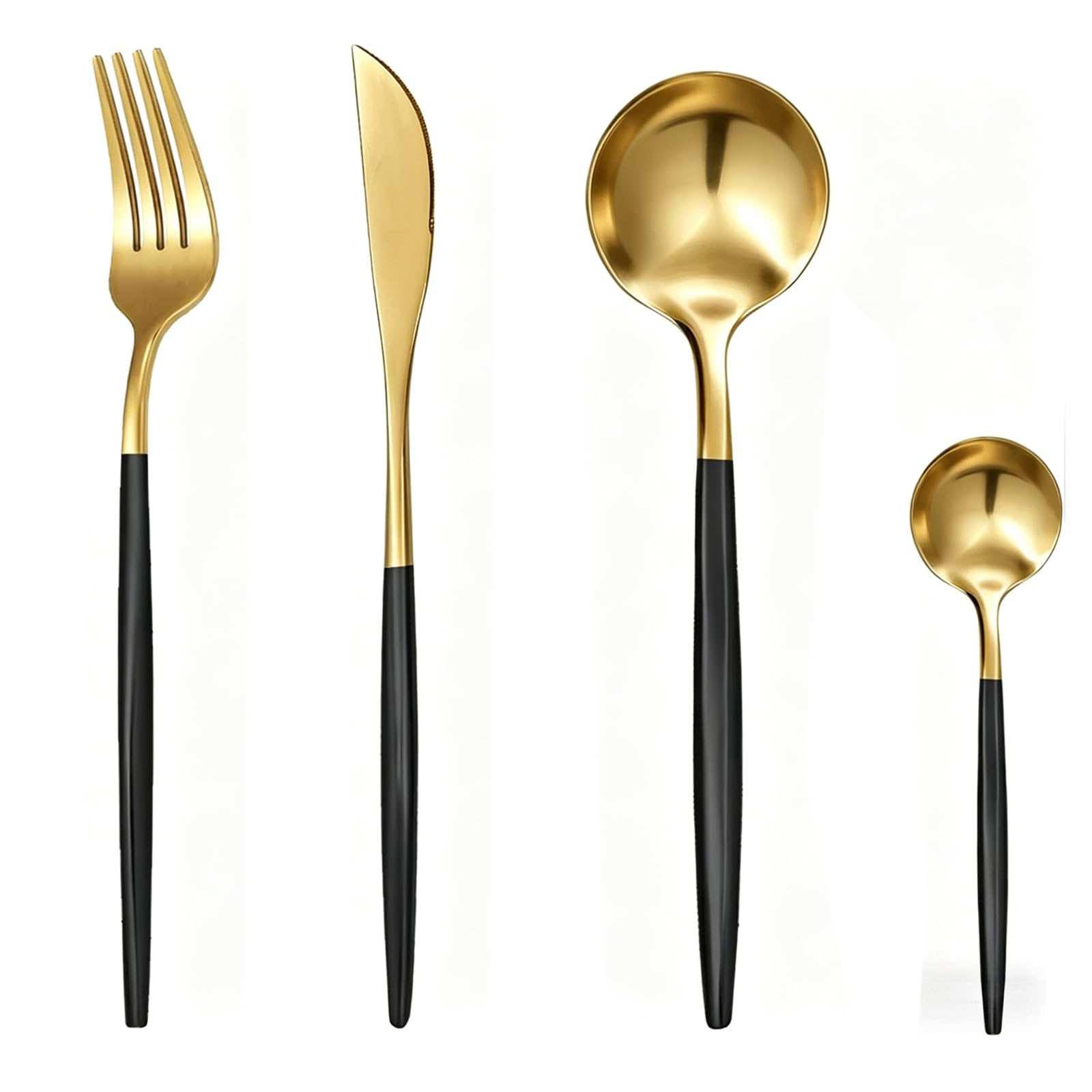 24-Piece Stainless Steel Cutlery Set โ Knife Fork Spoon Set for 6 (Black Golden)
