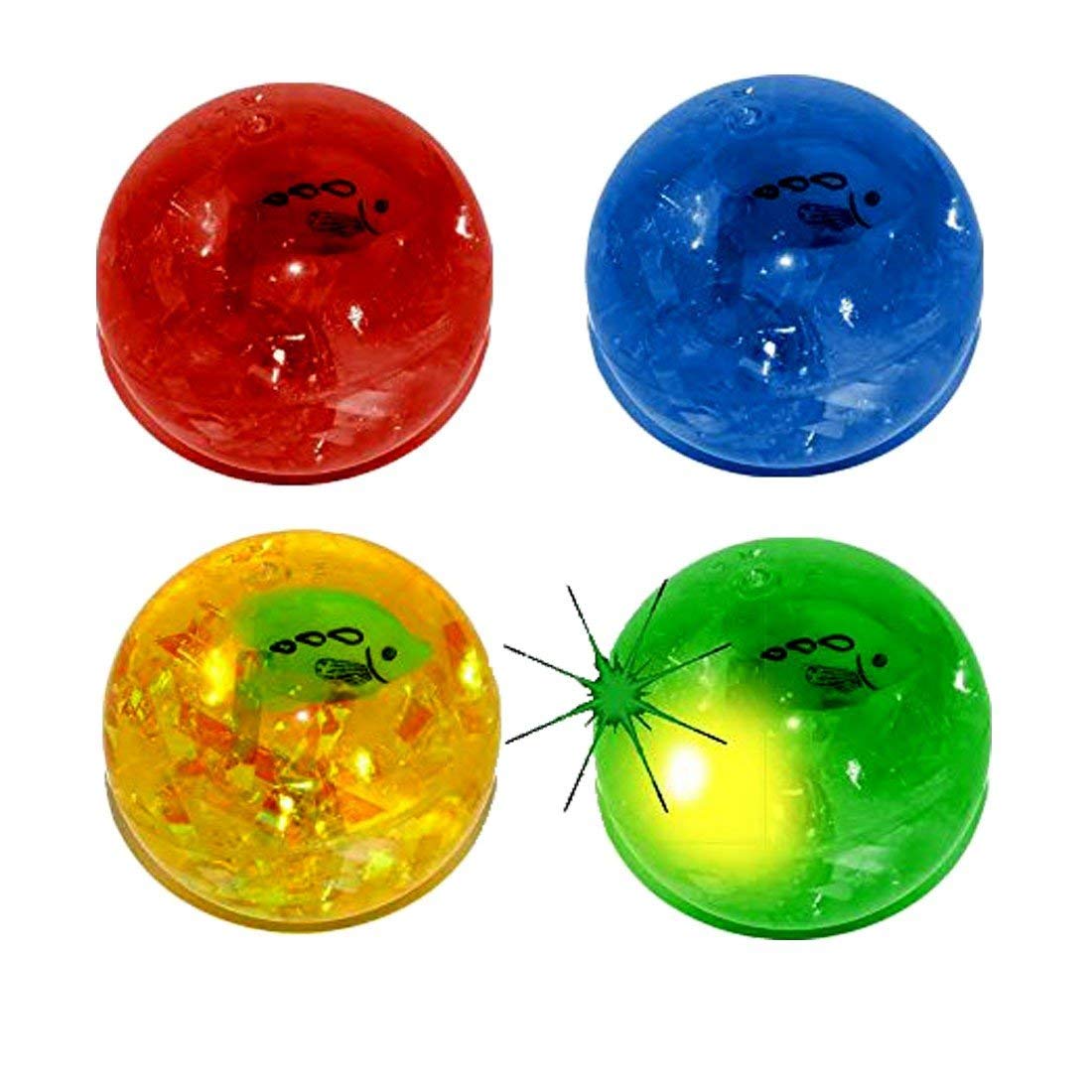 Light Up Bouncing Ball with Zoo Animals and Confetti Ribbons Inside - Set of 4 Clear LED Animal Bouncing Balls - Assorted Gift Collection Blinking LED Super Bounce Balls - 4 Pack