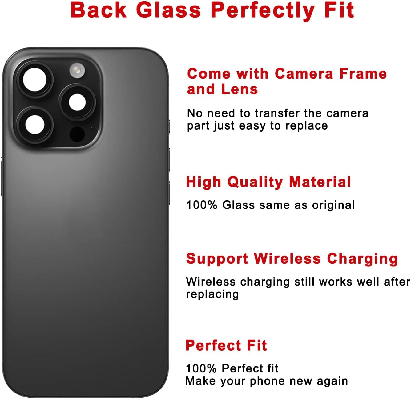 Rear Back Glass Replacement for iPhone 16 Pro 6.3-inches with Reparing Tool Kit and All Necessary Parts (Black Titanium)