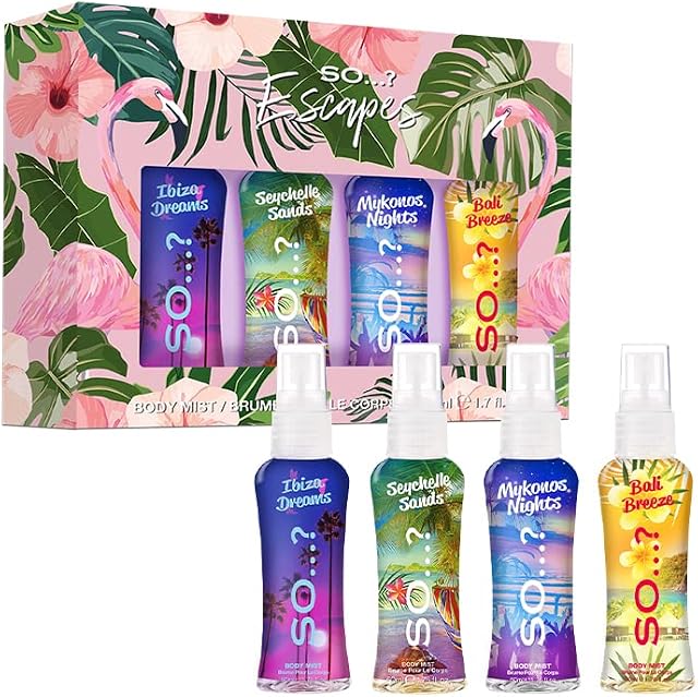 So? Summer Escapes Womens Gift Sets Bundle, Body Mist Fragrance Spray (4x50ml)