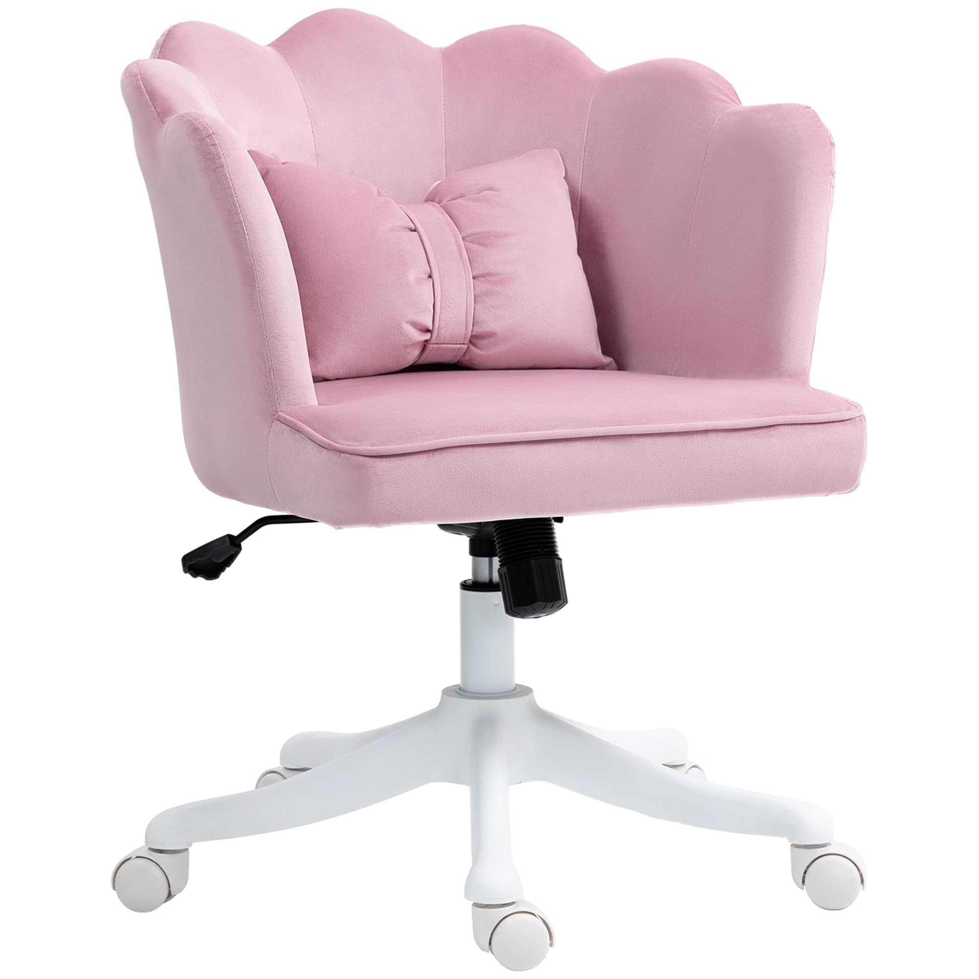 HOMCOM Armless Desk Chair - Pink - Wide Seat - Tilt Function - Velvet Upholstery - Adjustable Height