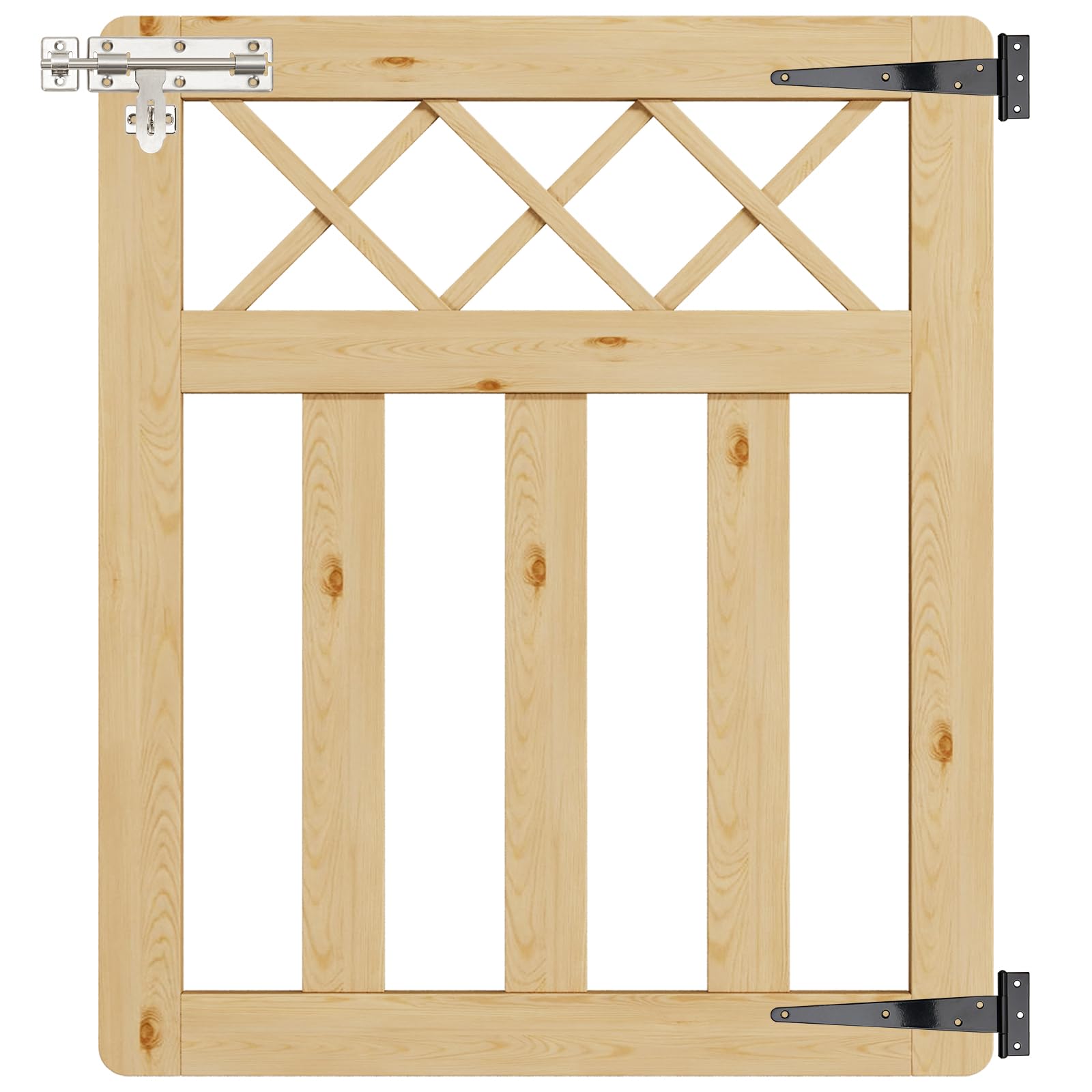 INMOZATA Garden Gate Wooden Pedestrian Gate with Gate Lock and Hinge, 2.5ft Wide x 3ft High (76cm Wide x 90cm High)