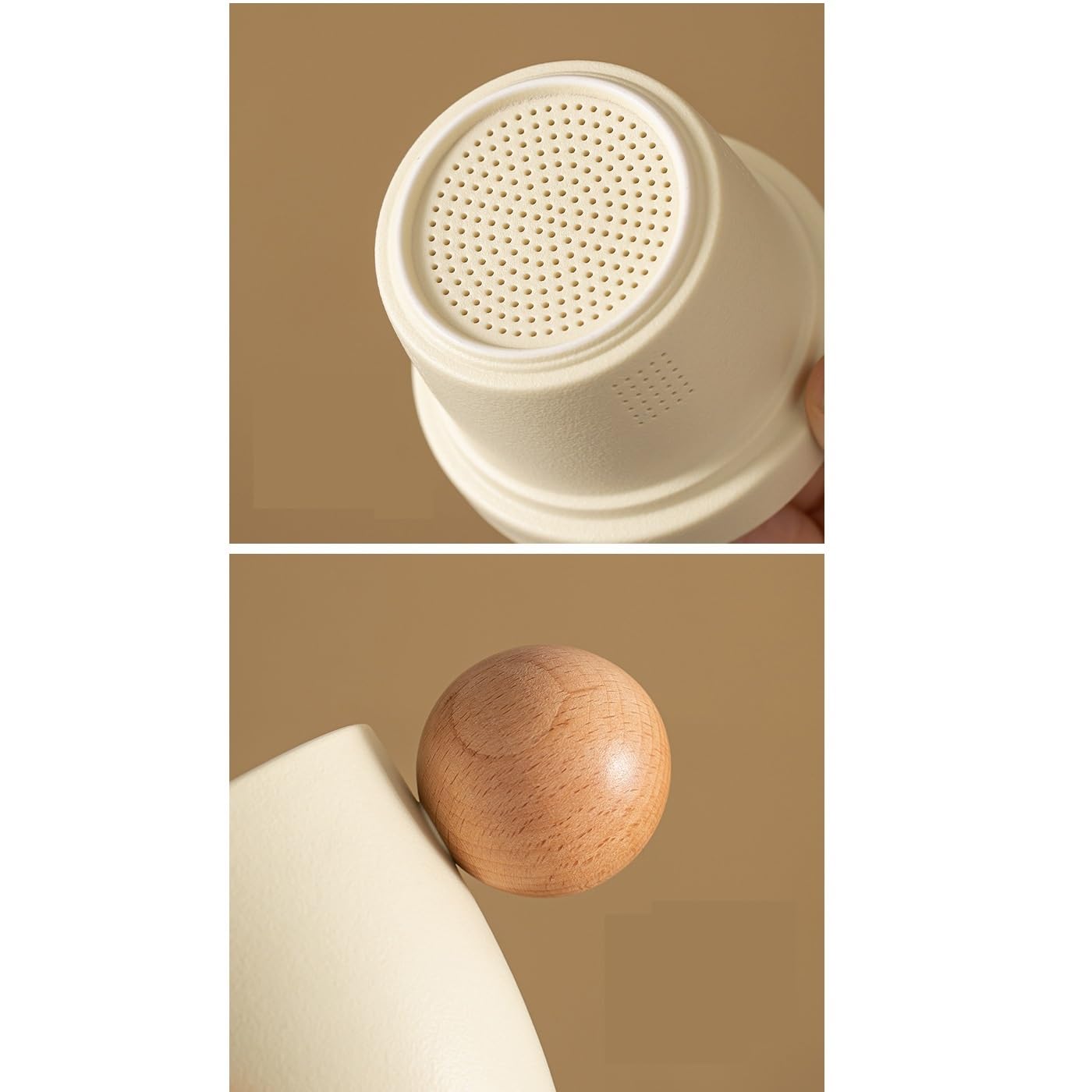 Tasse à thé Tasse à thé simple avec filtre et couvercle, tasse à thé personnalisée en céramique avec poignée en bois Récipient de trempage(A)