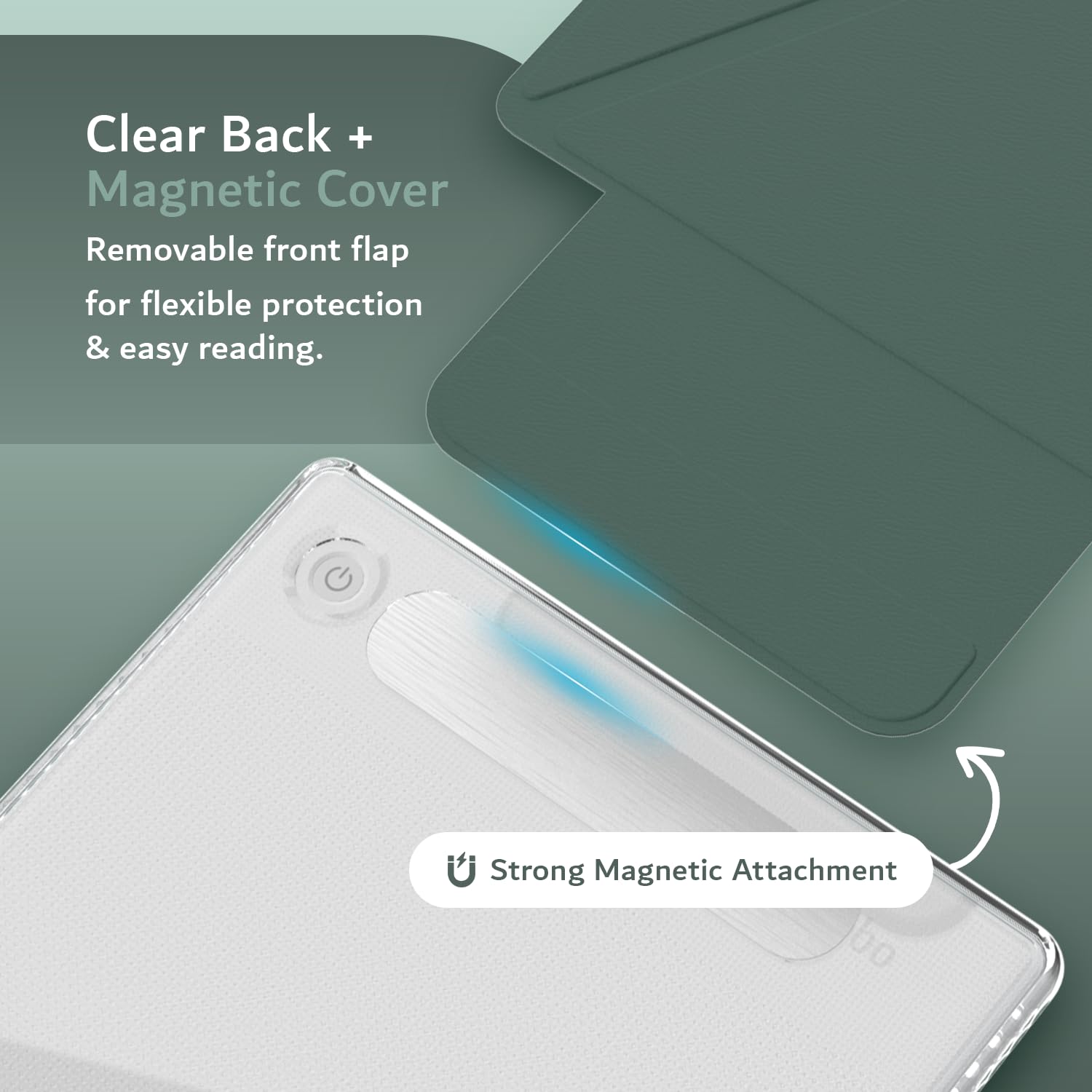 TUDIA M-FLIP Custodia Magnetica Trasparente Rimovibile per Kobo Libra Colour (2024) [Auto Wake/Sleep] Antiurto Sottile Trasparente Posteriore Magnetico Pieghevole Cover con Porta Stilo (Verde Scuro)