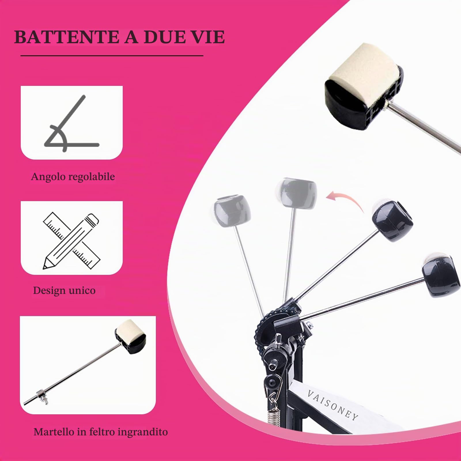 Doppio Pedale Batteria, Doppio Pedale con Doppia Catena, Doppio Pedale, Accessori per Percussioni Professionali (V-VZ14)