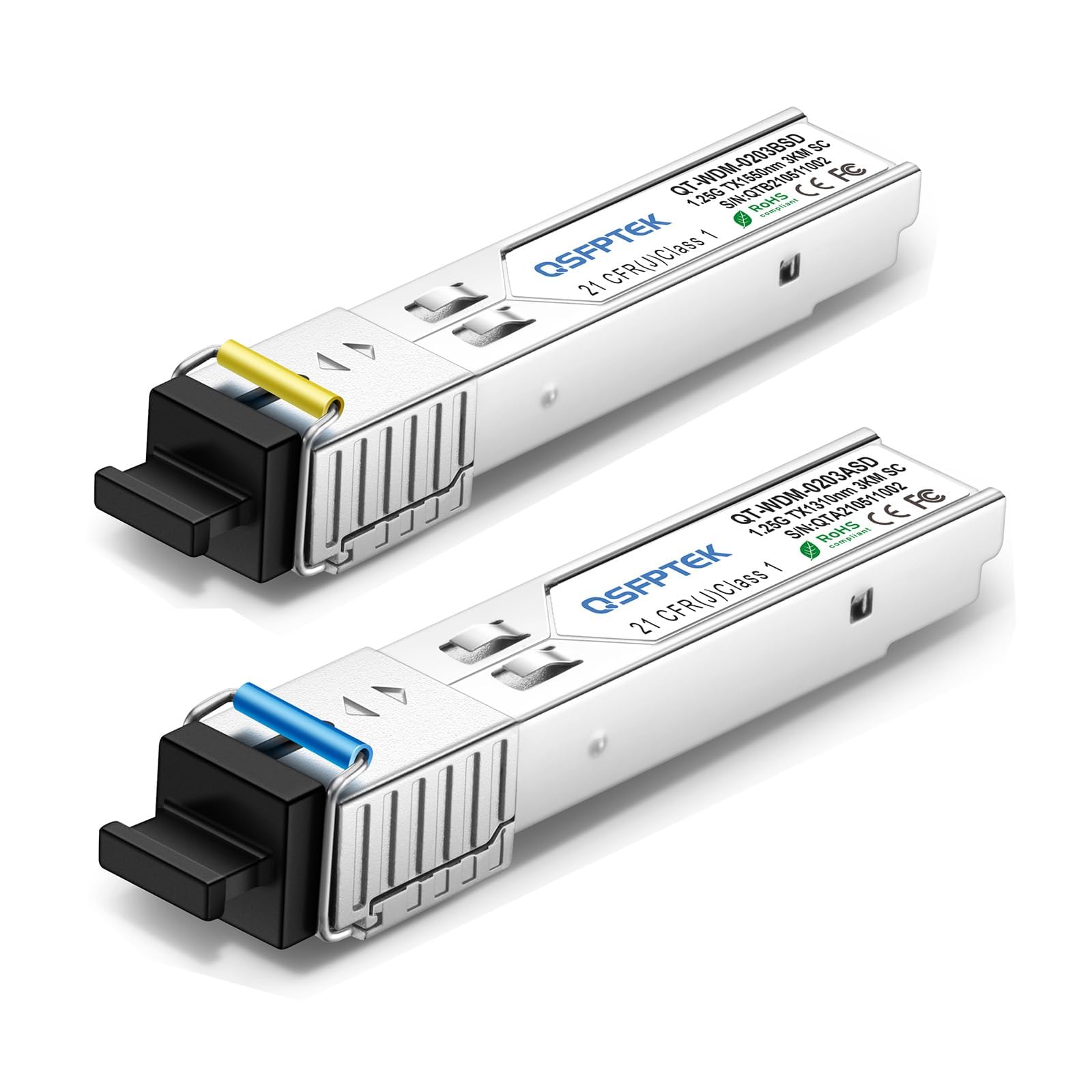 QSFPTEK Moduł 1.25G BIDI WDM SFP, 1000Base-BIDI Transceiver 3 km Simplex SC DDM, Tx1310/Rx1550nm transceiver kompatybilny z Cisco GLC-BX-U, GLC-BX-D, Ubiquiti, Mikrotik, D-Link, Supermicro