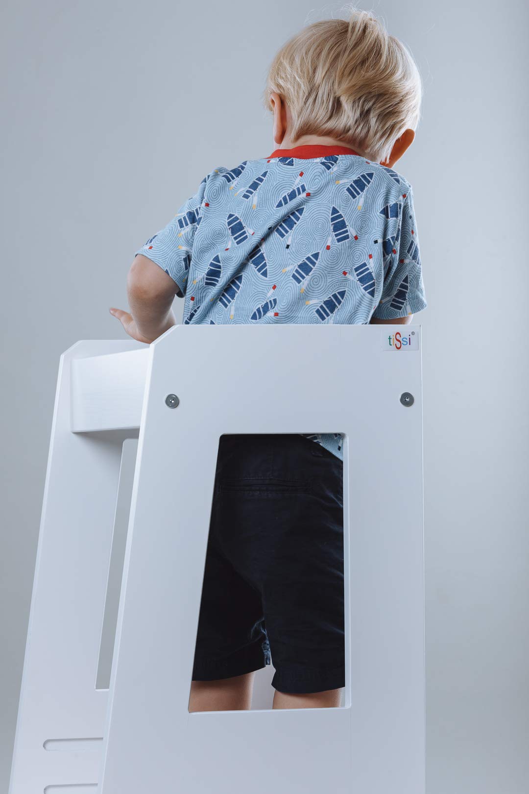 tiSsi® Lernturm Felix – Montessori Lernturm für Kinder, mitwachsend & höhenverstellbar, Entdeckerturm aus Buche, Weiß