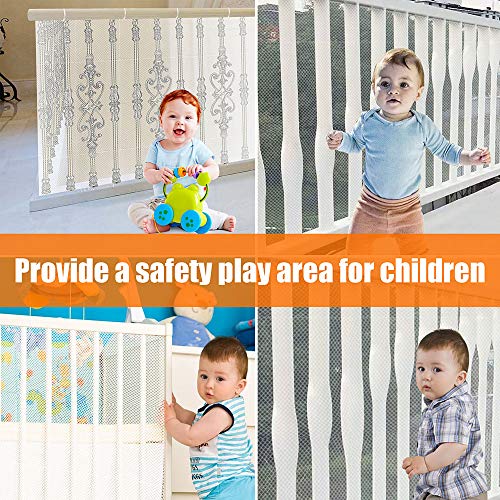 Child Proofing Banister Guard Net, Durable Baby Proofing Stairs Rail Safety Net, 10ft Lx2.5ft H Outdoor Balcony and Indoor Stair Railing Safety Mesh (White)
