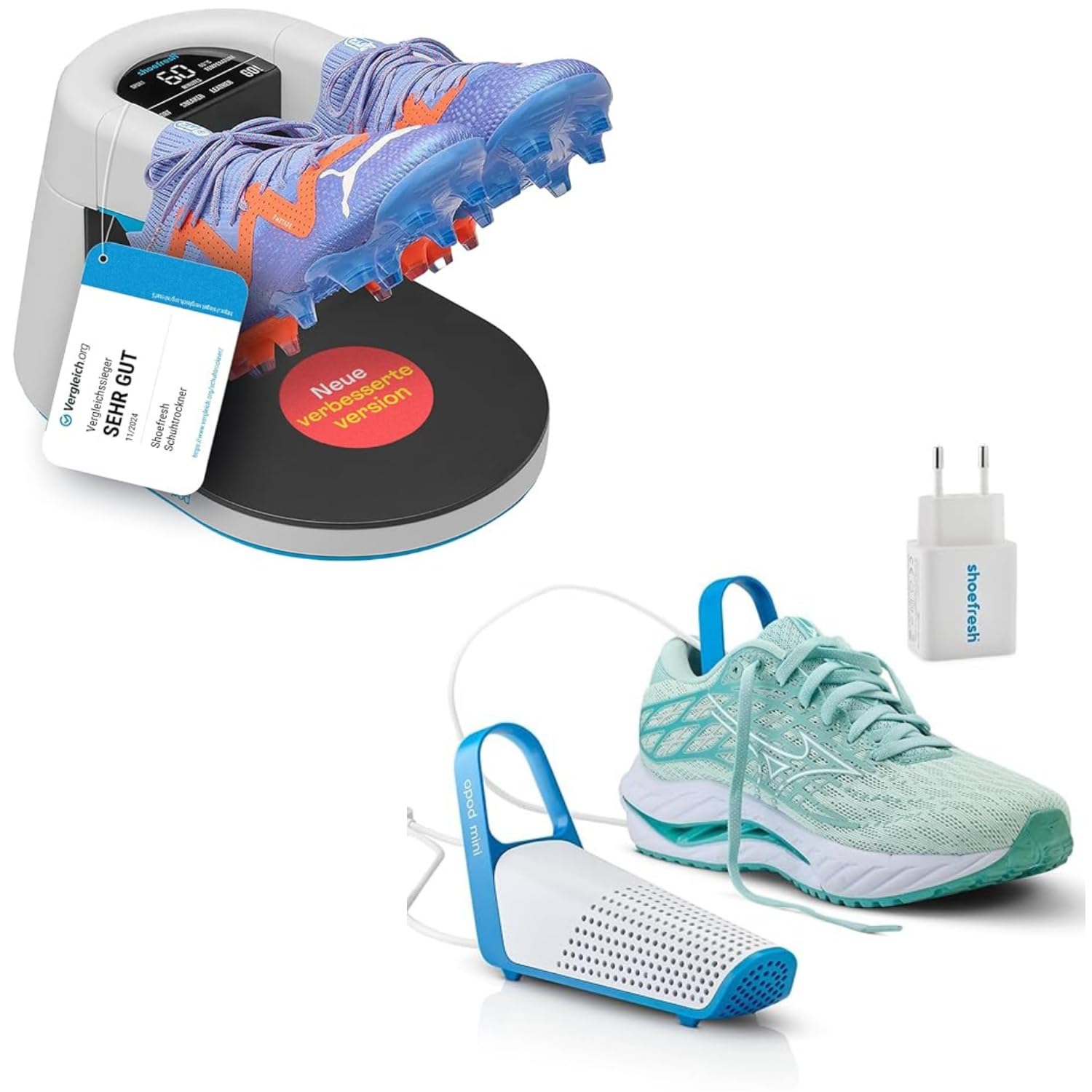 Shoefresh Schuhtrockner & Schuherfrischer + Opod Mini Elektrischer Schuhtrockner Bundle | Schuhdeo gegen Geruch antibakteriell | Schuhtrockner für Sportschuhe, Sneaker, Stiefel, Skischuhe, Arbeitsschu