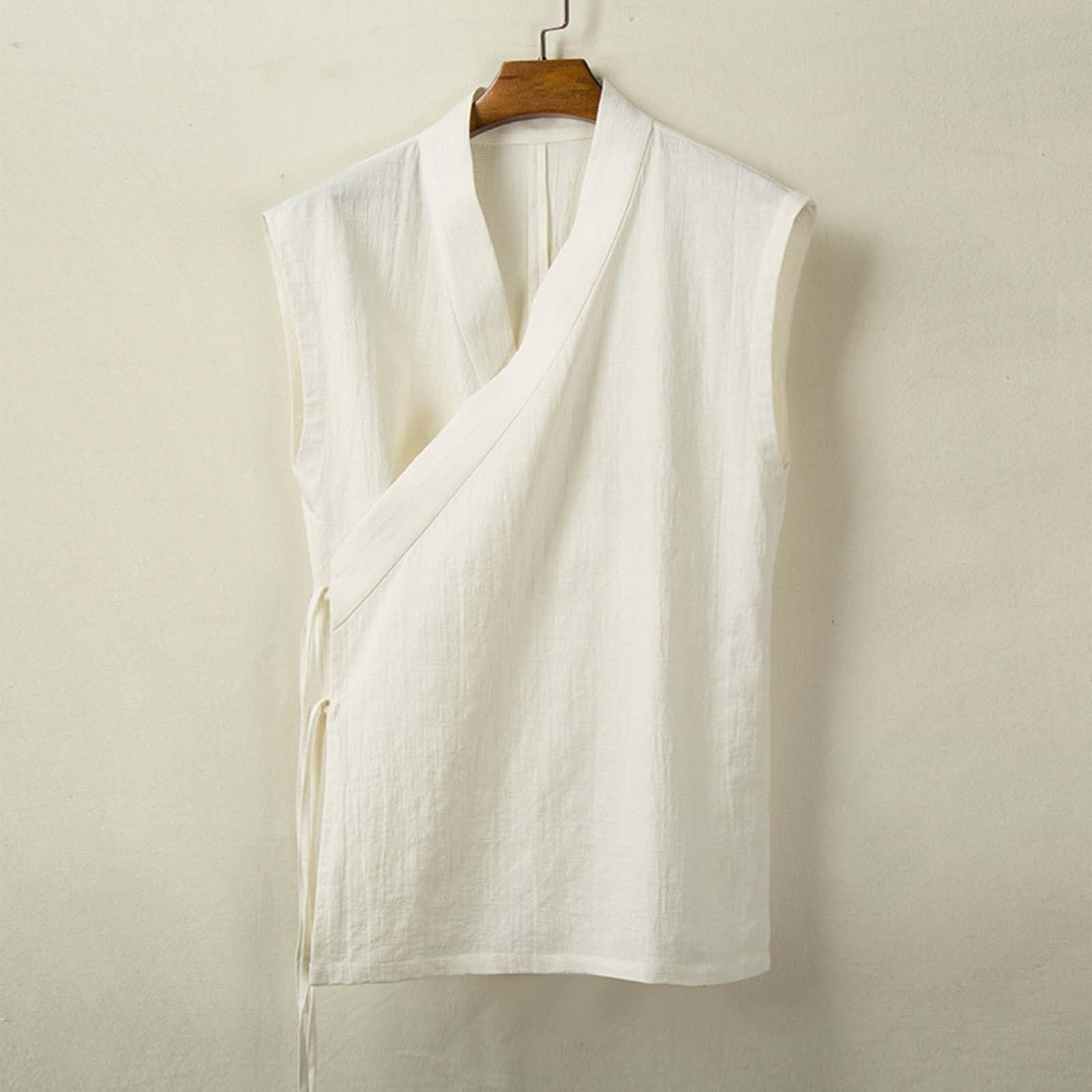 Gilet traditionnel pour homme, sans manches, kimono japonais, à lacets, coton et lin, vêtements chinois, chanfu tang, manteau ouvert sur le devant, confortable, respirant, gilet de loisirs