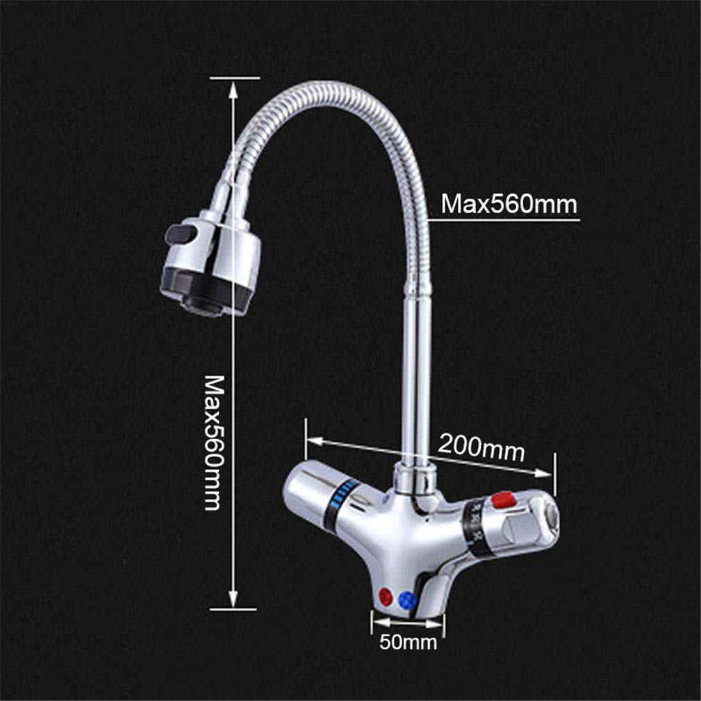 Grifo de cocina termostático giratorio de 360 grados Grifo mezclador de temperatura constante de latón macizo ajustable Grifo monomando de fregadero cromado con aireador