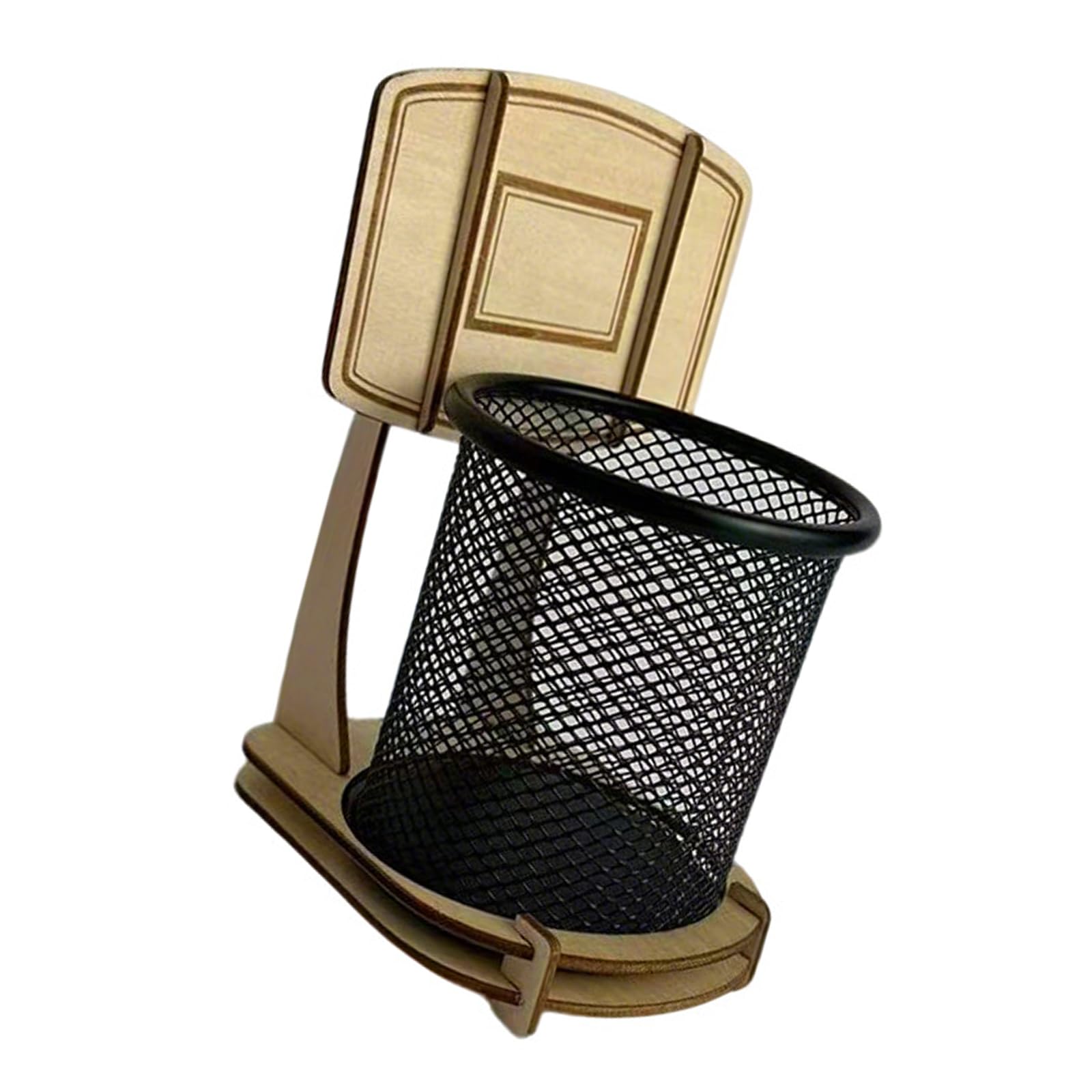 ljhnba Bucolic Wood and Metal Basketball Themed Desktop Organizers Stationery Holder Perfect for Pens Note and Offices Supplies Wooden Basketball Pen Holder