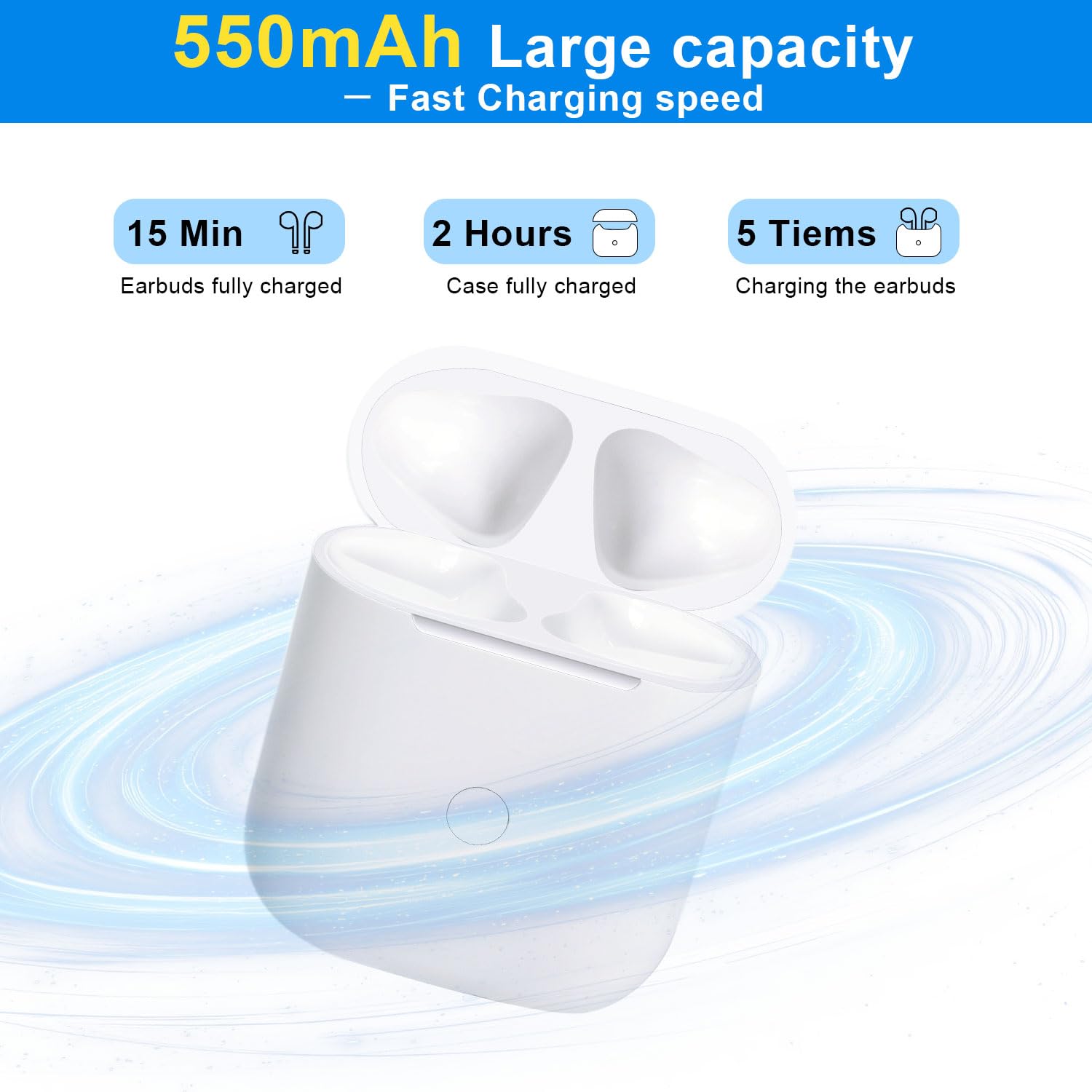 Funda de carga inalámbrica compatible con Air-Pods 1 y 2, funda de carga inalámbrica, repuesto original