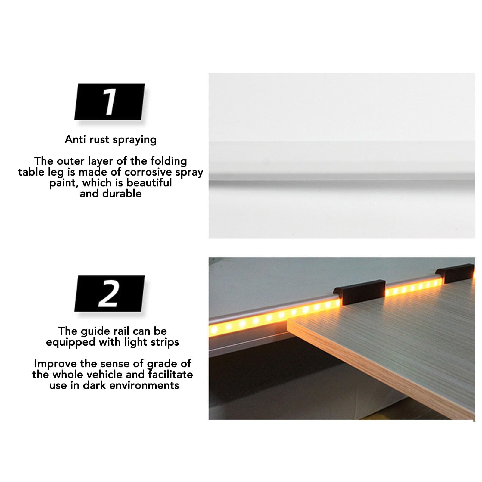 Pata de Mesa Plegable RV con Riel Deslizante para RV Caravan Motorhome Yachts Travel Camping, Soporte de Escritorio de Aleación de Aluminio Grueso Ajustable, Portátil y Fácil de