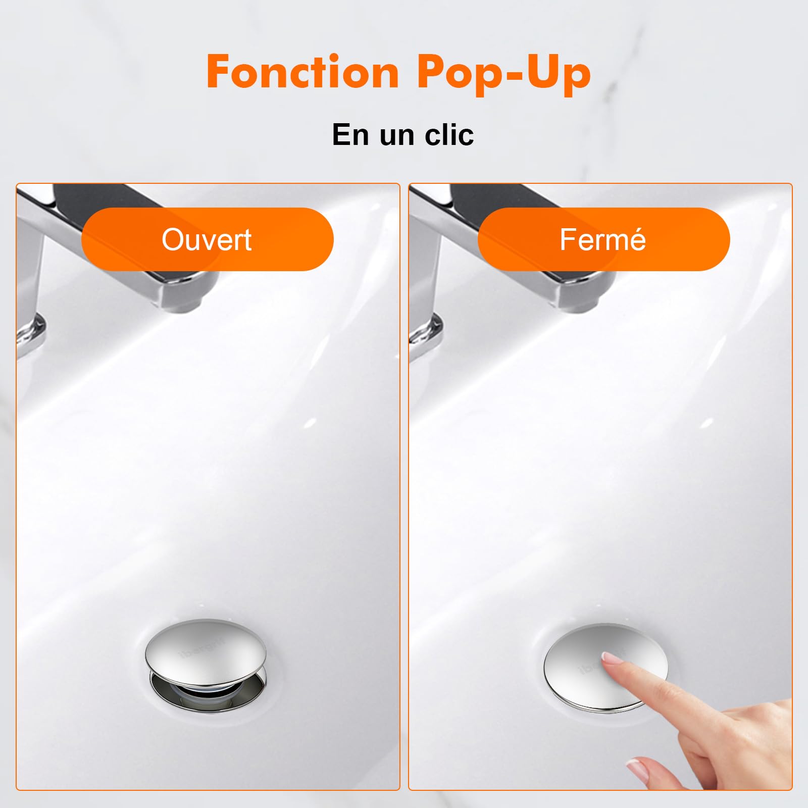 Ibergrif Bonde de Lavabo avec Trop-Plein Bouchon Clic-Clac Universel 1" 1/4 Finition Chromée