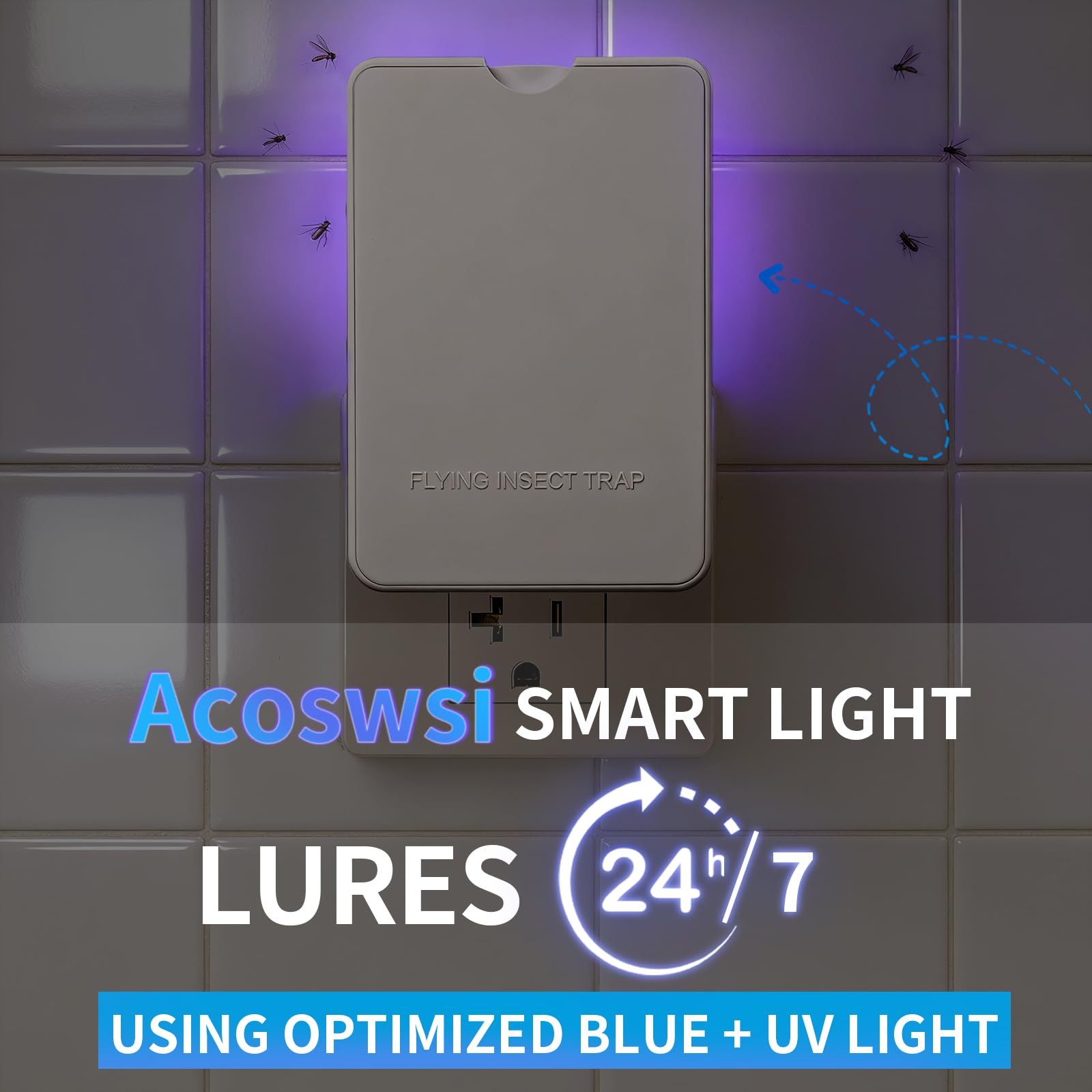 Acoswsi Indoor Fly Trap Plug in, Flying Insect Trap with Blue UV Light, Fruit Fly & Gnat Trap for Indoors, Mess-Free Bug Catcher for Home, 1 Device + 5 Refill Glue Cards - 5