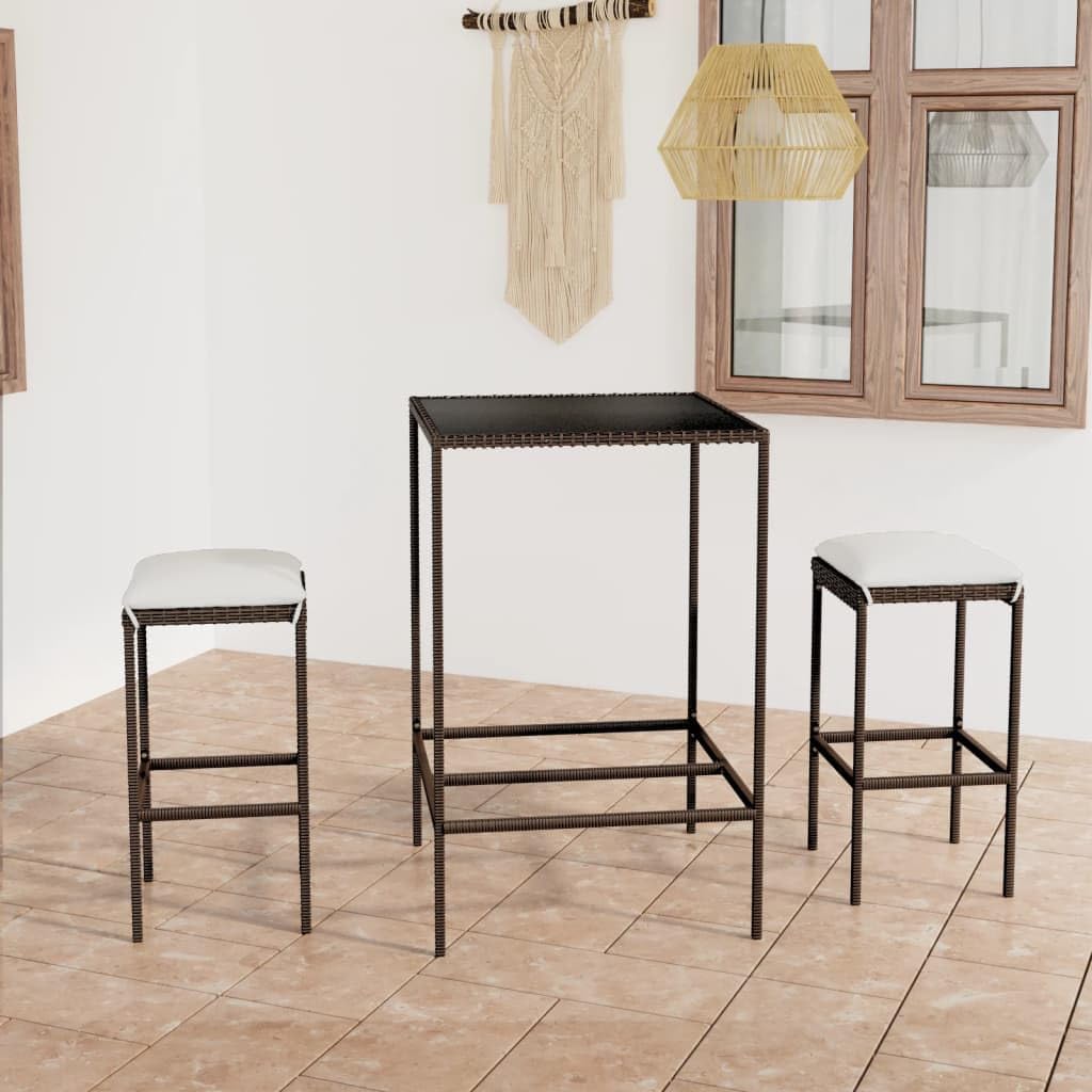 3 Piece Garden Bar Set with Comfortable Cushions and Durable Poly Rattan Construction for Outdoor Patio and Balcony Use