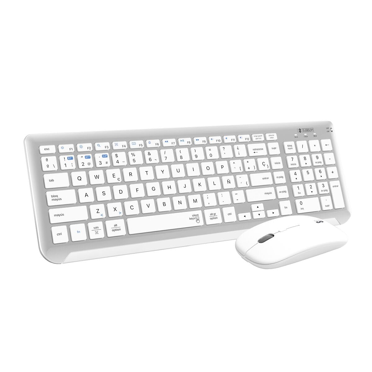 SUBBLIM Teclado con Ratón Bluetooth + 2.4G Combo Dual Prestige Extendido Blanco Plata