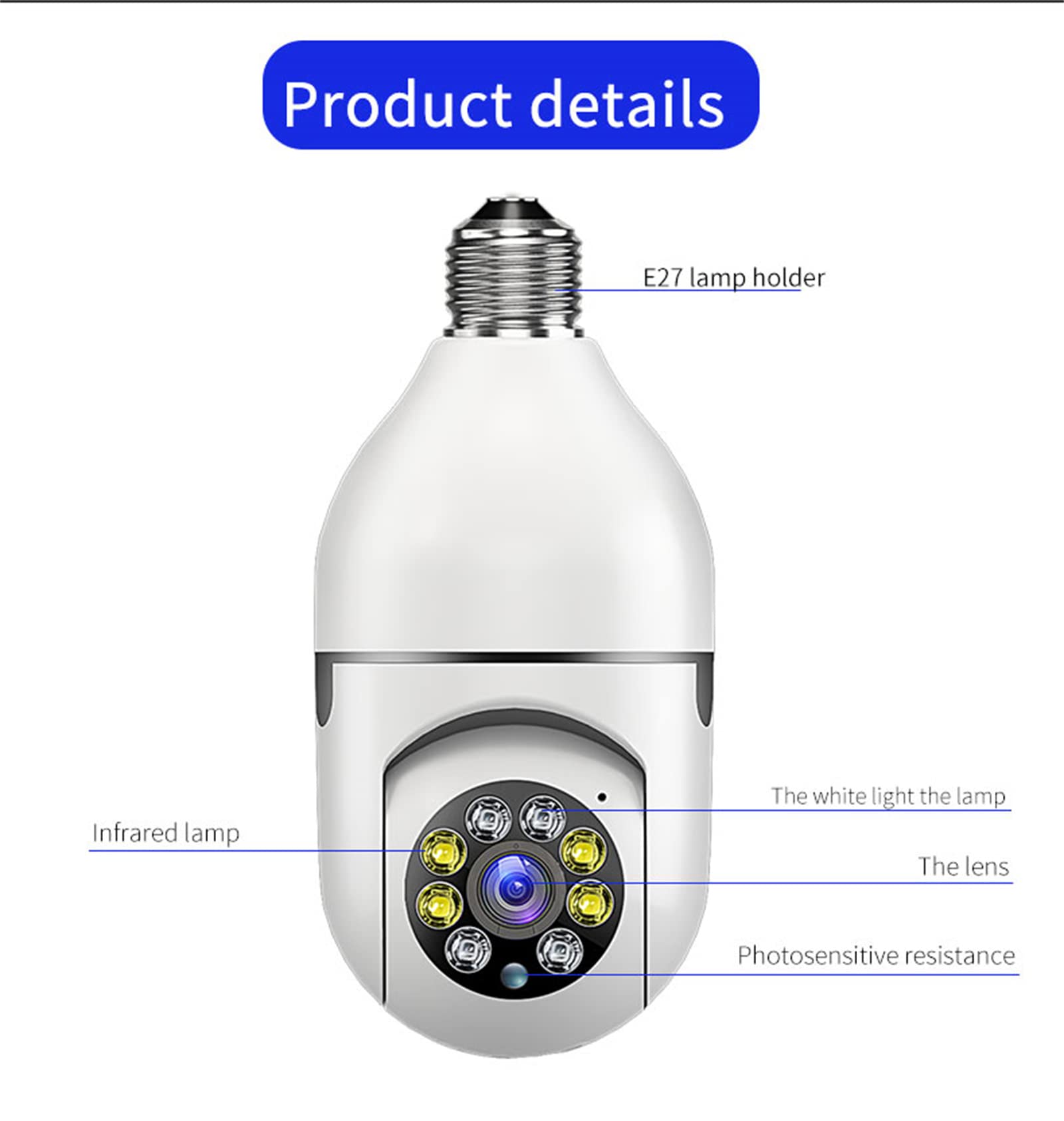 Cámara De Bombilla, Cámara De Seguridad 1080P Inalámbrica Para El Hogar 5 Ghz Y 2,4 Ghz Wifi Movimiento Seguimiento Automático Cámara De Vigilancia Inteligente De 360 Grados