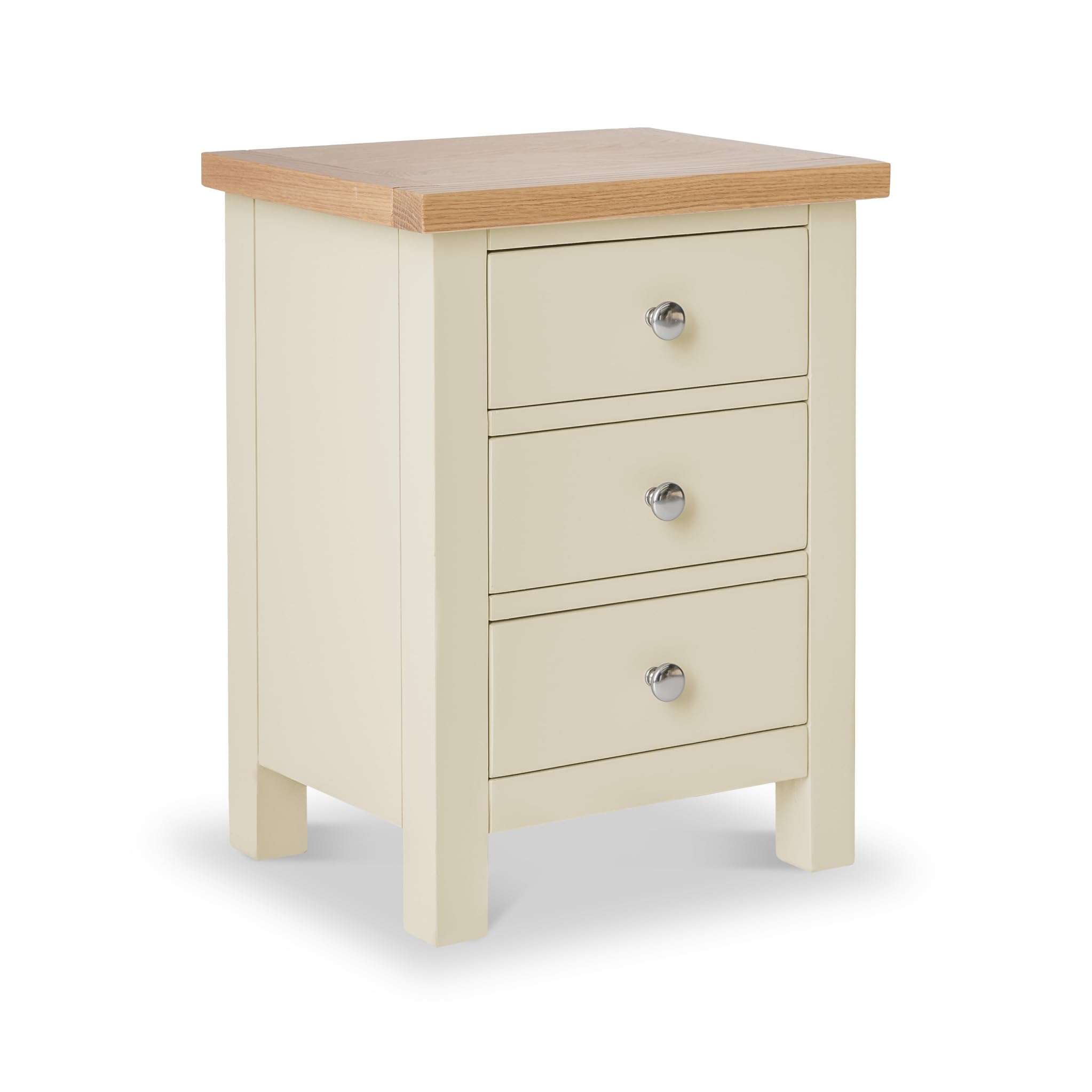 RoselandFurniture Farro Cream Bedside Table Quality 3 Drawer Bedside Cabinet with Oak Top | Fully Assembled Painted Solid Wooden Side End Nightstand for Bedroom, Bathroom, and Hallway โ image 1