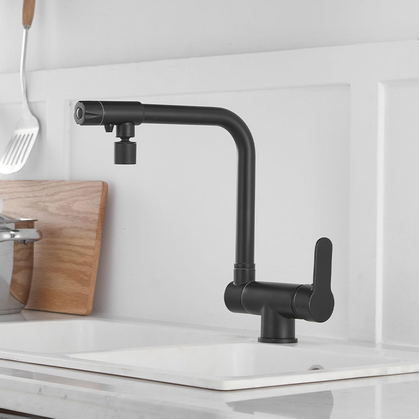 ZYCHSJXA 3 Way Kitchen Mixer Tap Folding Taps Brass Swivel-Black