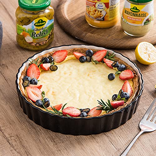 Original Heart Tart Pan 9 inch Pie Pan Ceramic Quiche Pan Deep Dish Tart Pans Fluted Quiche Baking Dish for Kitchen - Thumbnail 6