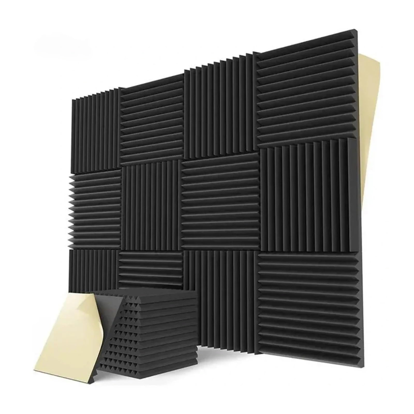 pannelli fonoassorbenti 12/24Pcs Self-Adhesive Studio Acoustic Foam Panels High Density Soundproof Wall for Gaming Room Home 30x30x2.5cm per Podcasting, Studi di Registrazione, Uffici, Ho(Black,12pcs)