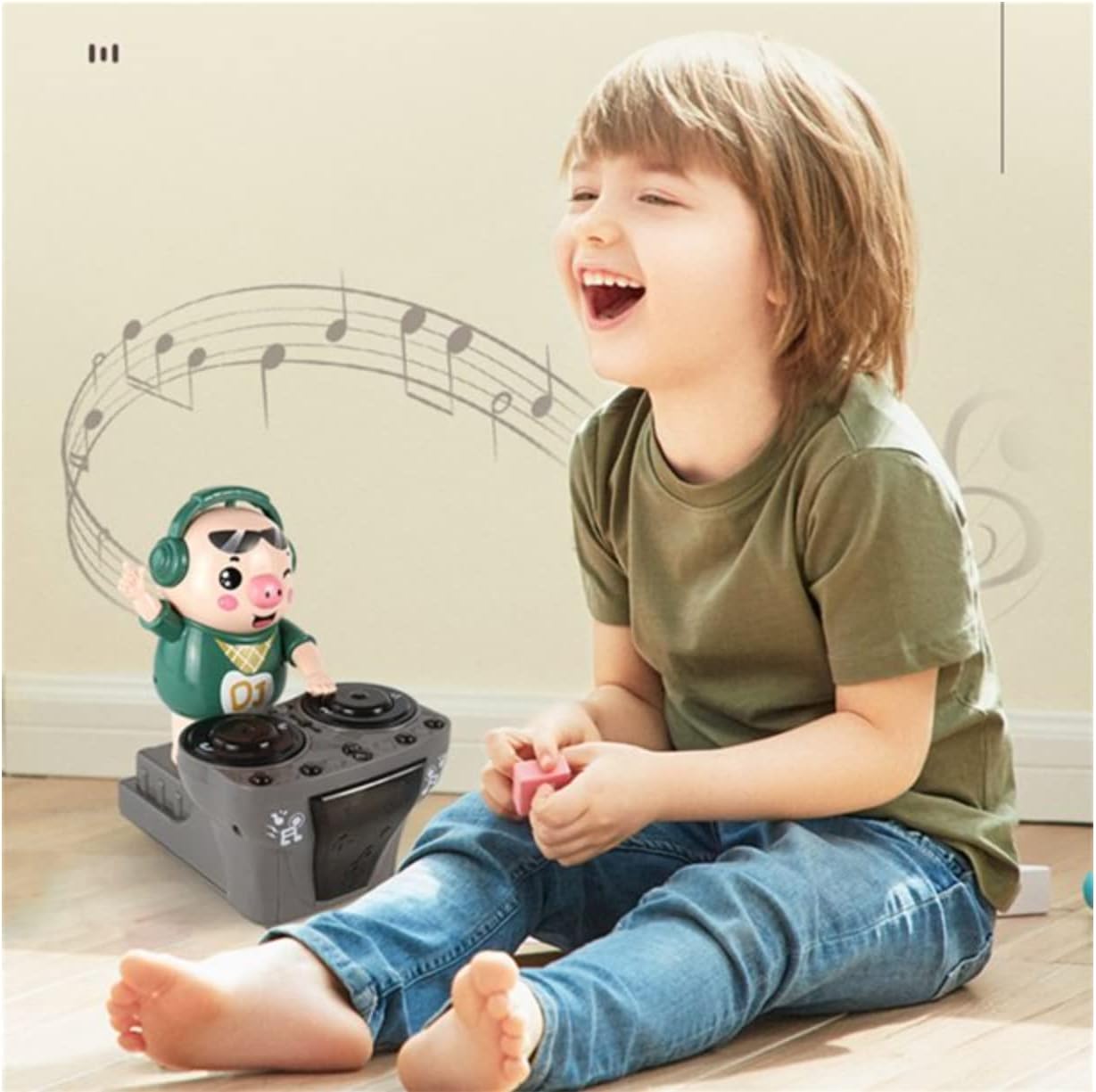 SHNRASAR DJ Dancing Pig Toy for Kids Ages 3+ – Musical Light-Up Scratch DJ Piglet with Dynamic Music, Colorful LED Lights, Moving Back & Forth – Fun Cartoon DJ Gift for Toddlers & Children