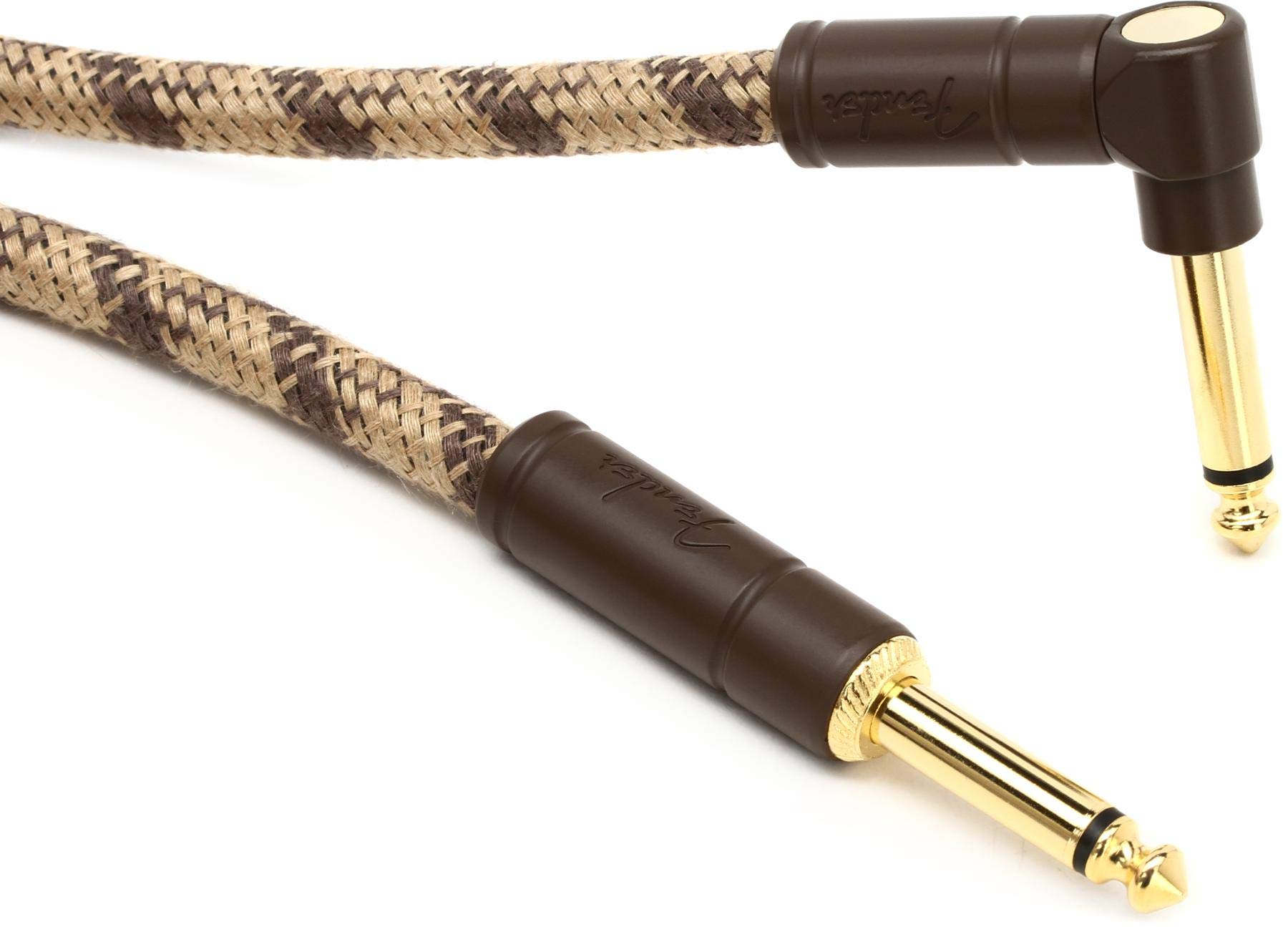 Fender Festival Cable de instrumento de cáñamo recto a ángulo recto, cable de guitarra de 3 metros, rayas marrones