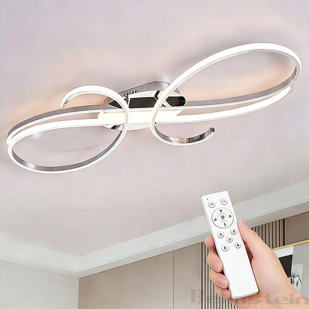 Gold Dimmable LED Ceiling Lamp Living Room Modern Ceiling Lighting Dimmable with Remote Control Dining Room Pendant Lamp Creative Ceiling Lighting Interior Lighting Bedroom Kitchen (Chrome, 60cm)