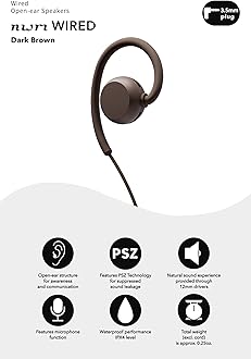 nwm Wired On-Ear Speakers (Open Ear Earphones) Prevents Sound Leakage with PSZ Technology Including Microphone Designed by NTT Sonority in Japan | Dark Brown